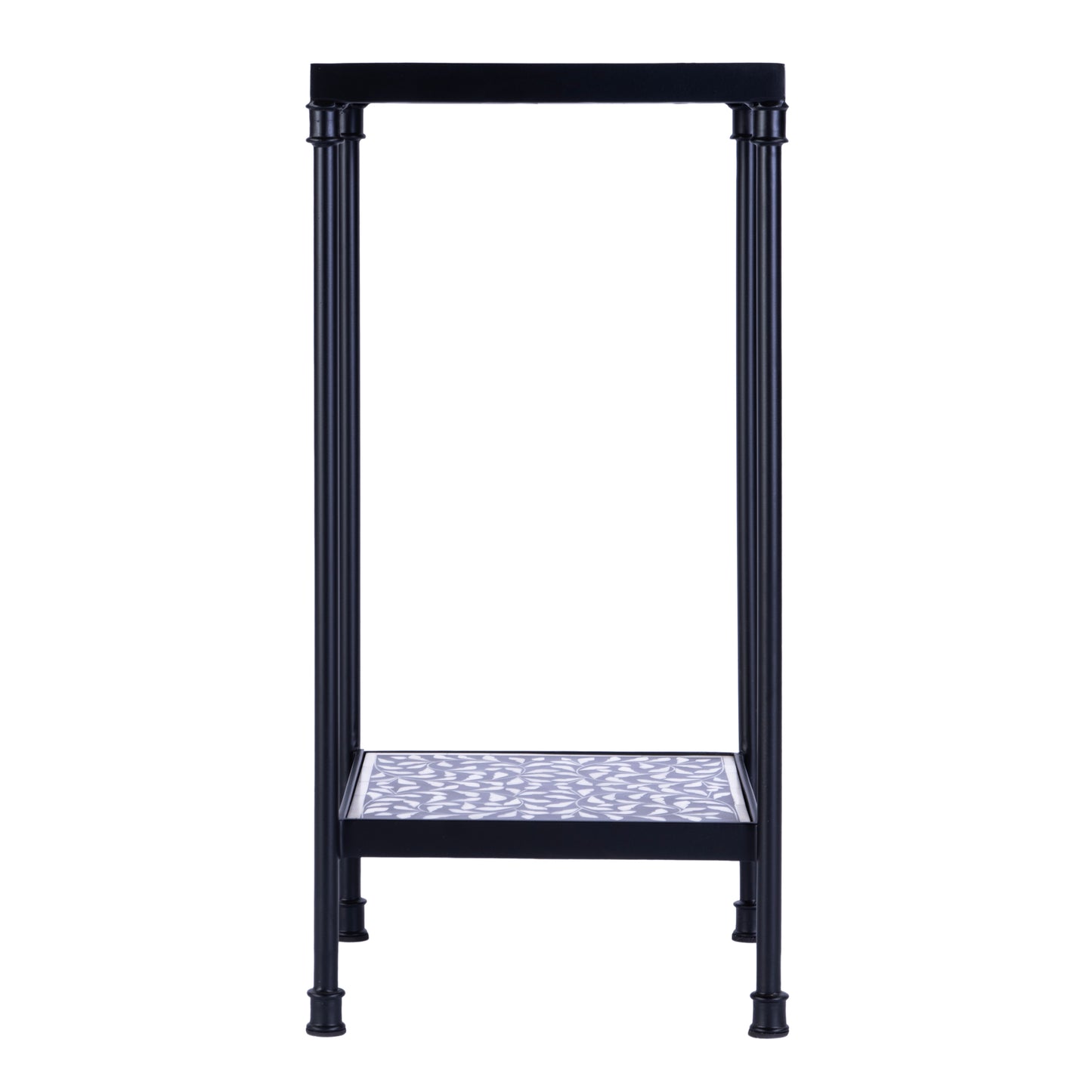 Butler Specialty Company Lana 11.75 in. Square Bone Inlay and Metal Side Table with Lower Open Shelf, Black and White