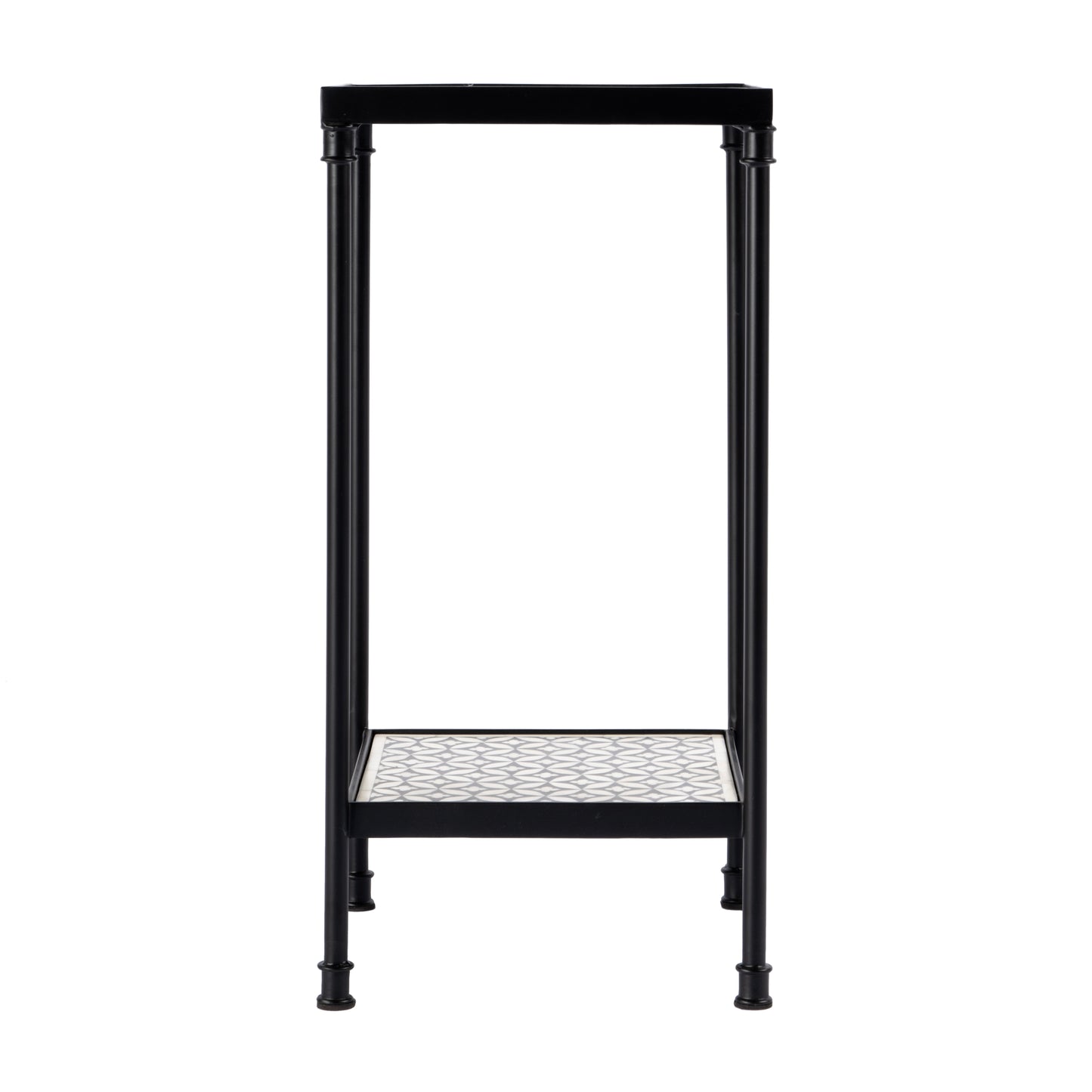 Butler Specialty Company Lana 11.75 in. Square Bone Inlay and Metal Side Table with Lower Open Shelf, Gray