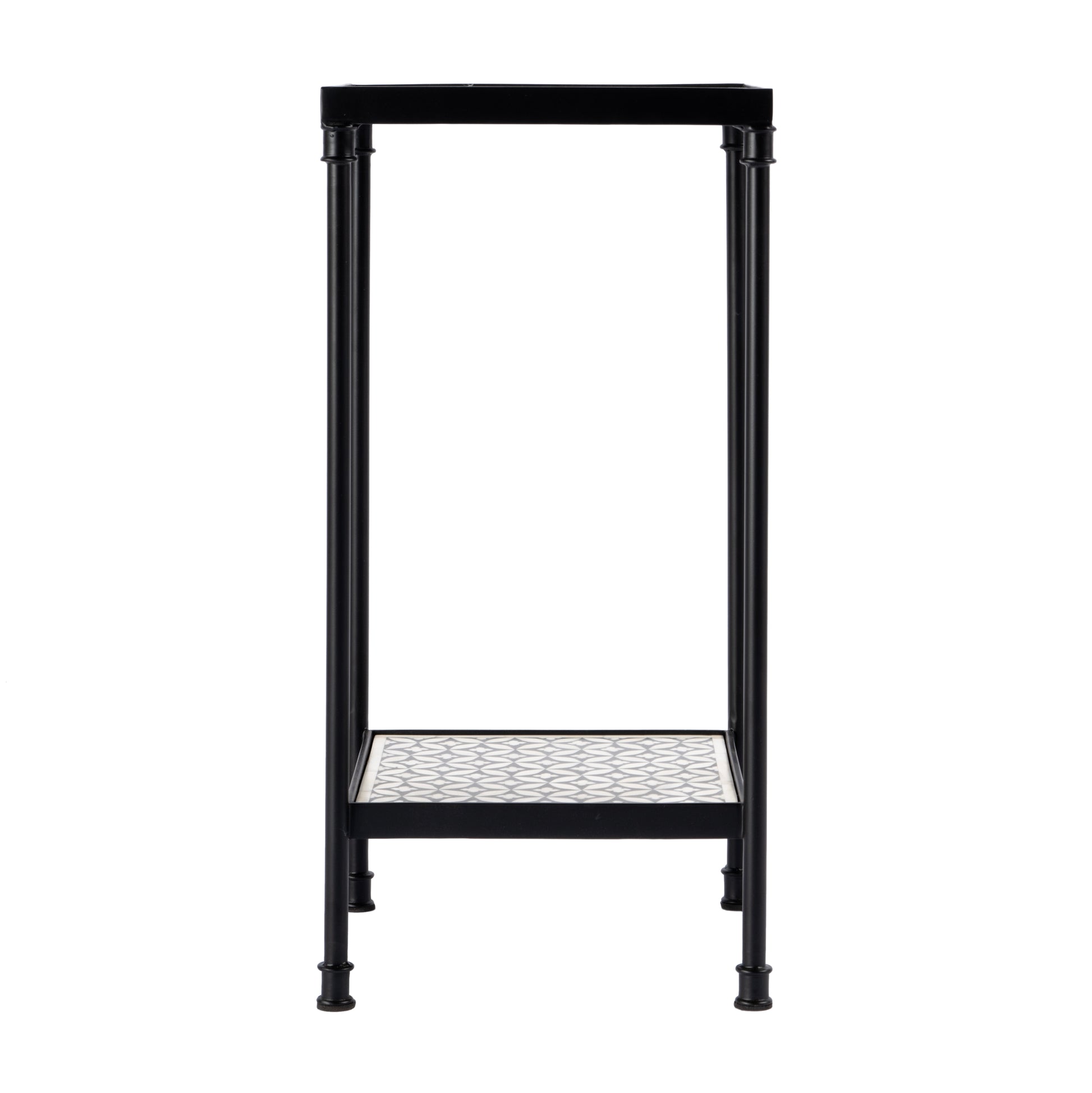 Butler Specialty Company Lana 11.75 in. Square Bone Inlay and Metal Side Table with Lower Open Shelf, Gray
