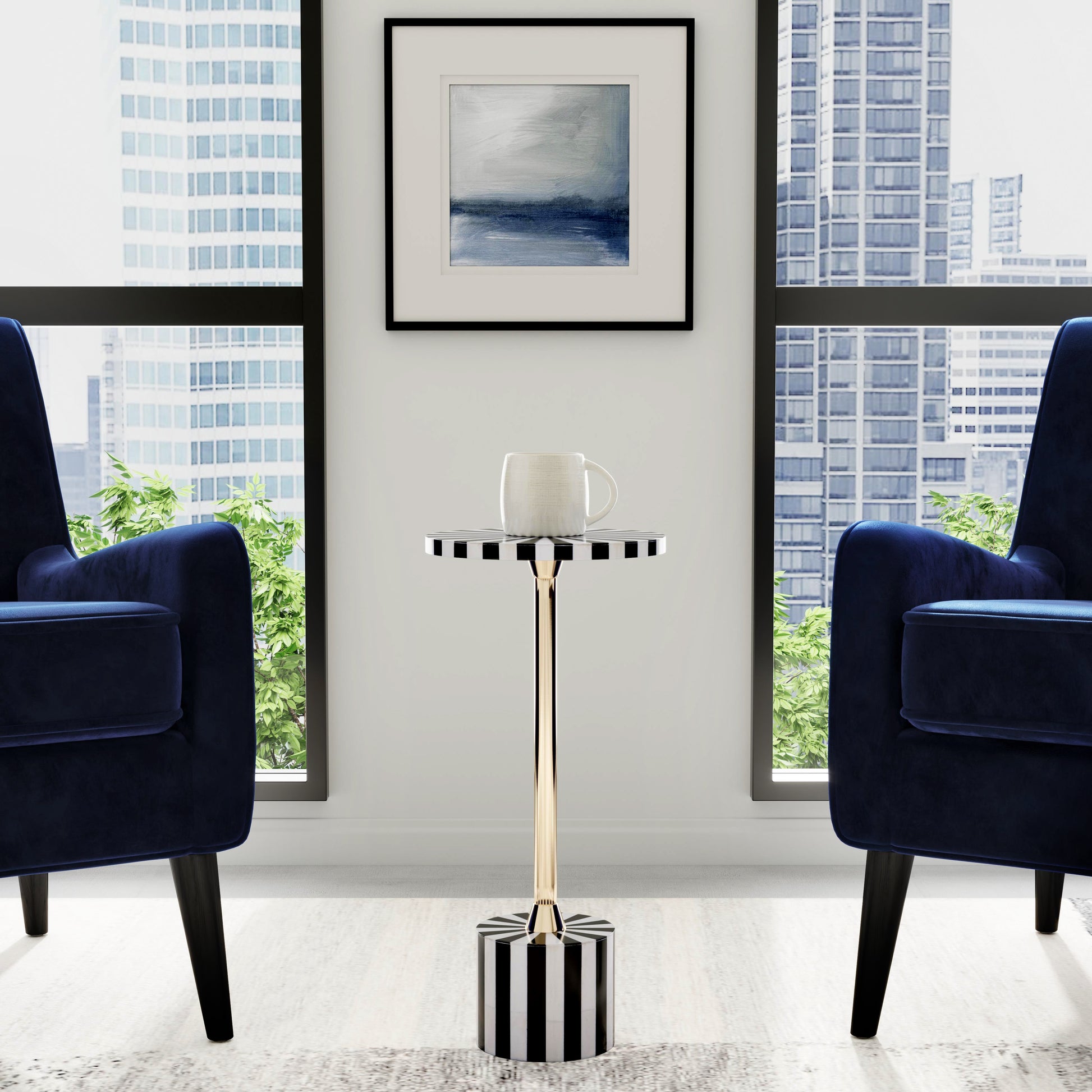 Butler Specialty Company Zane 20 in. W Round Stainless Steel and Bone Inlay Side Table, Black and White