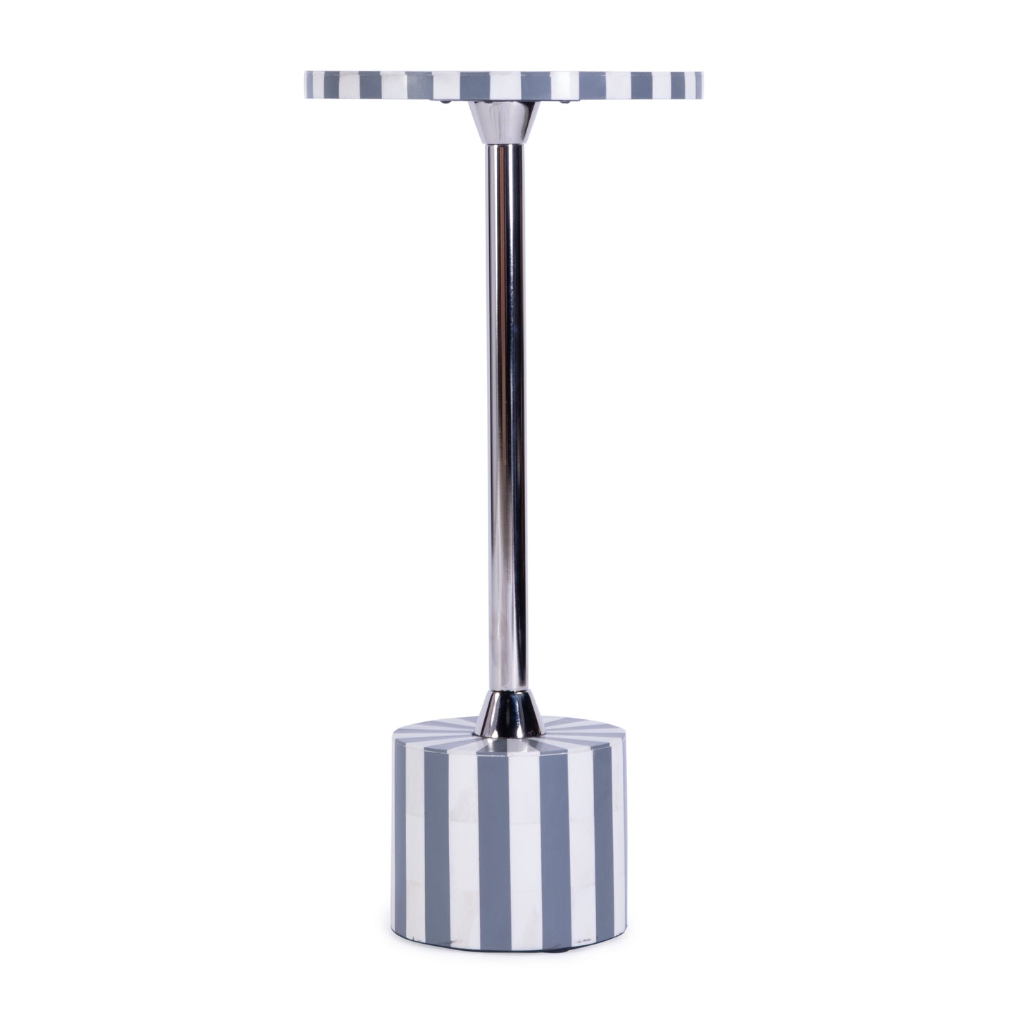 Butler Specialty Company Zane 20 in. W Round Stainless Steel and Bone Inlay Side Table, Gray and White