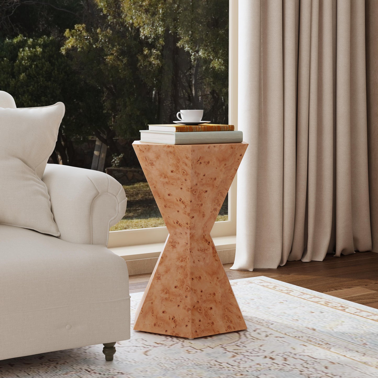 Butler Specialty Company Billie 20 in. W Hourglass Hexagon Shaped Burl Wood Side Table, Brown