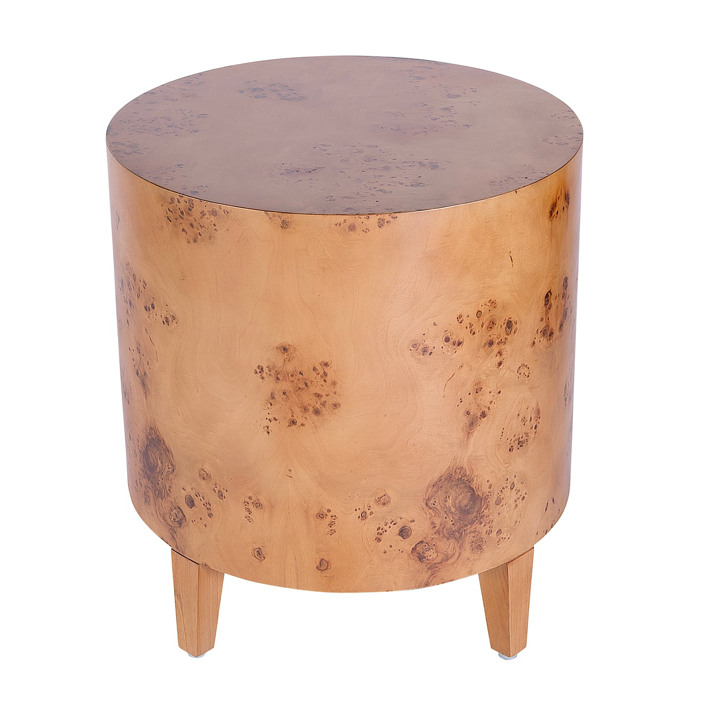 Butler Specialty Company Billie 22 in. W Round Burl Wood Drum End Table, Medium Brown