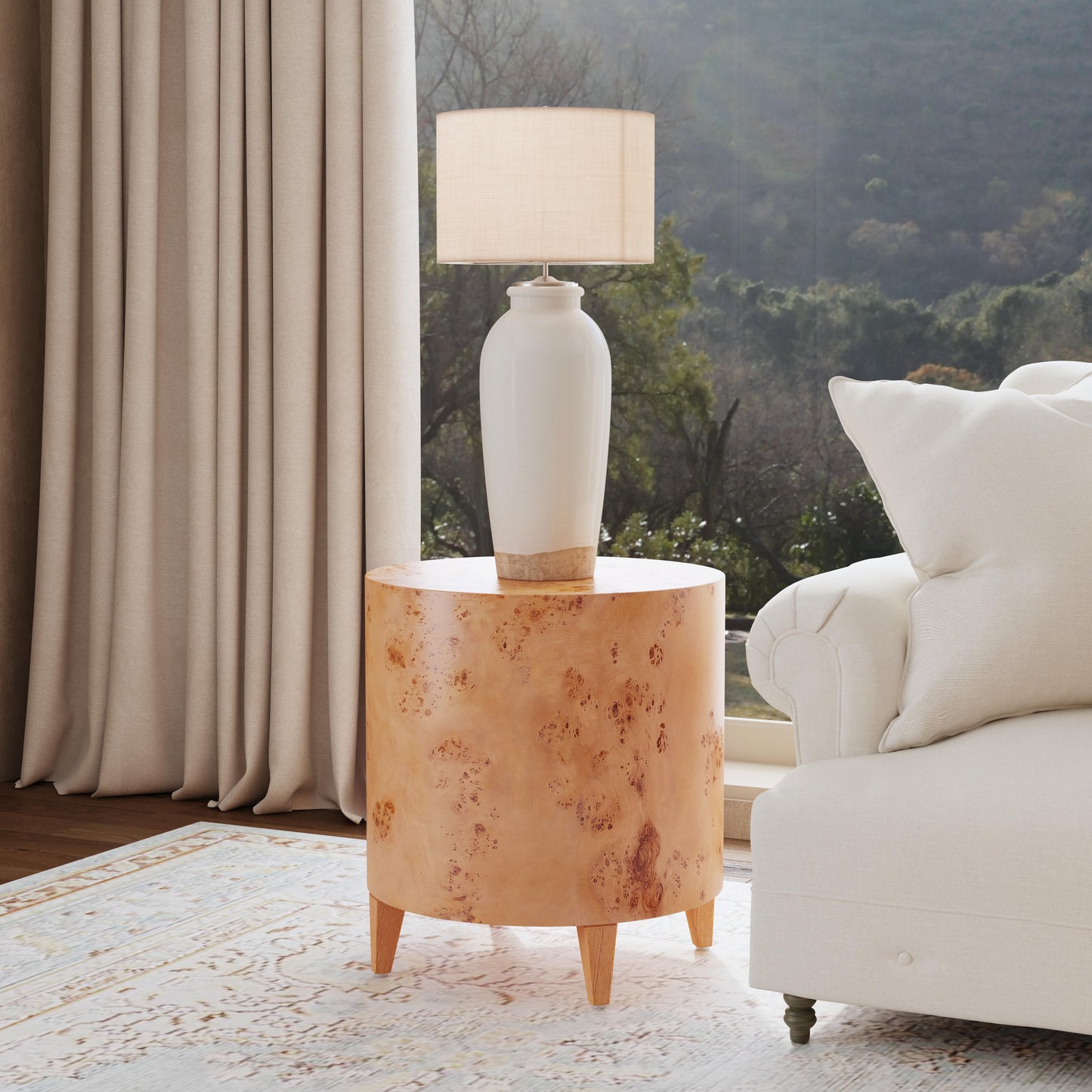 Butler Specialty Company Billie 22 in. W Round Burl Wood Drum End Table, Medium Brown