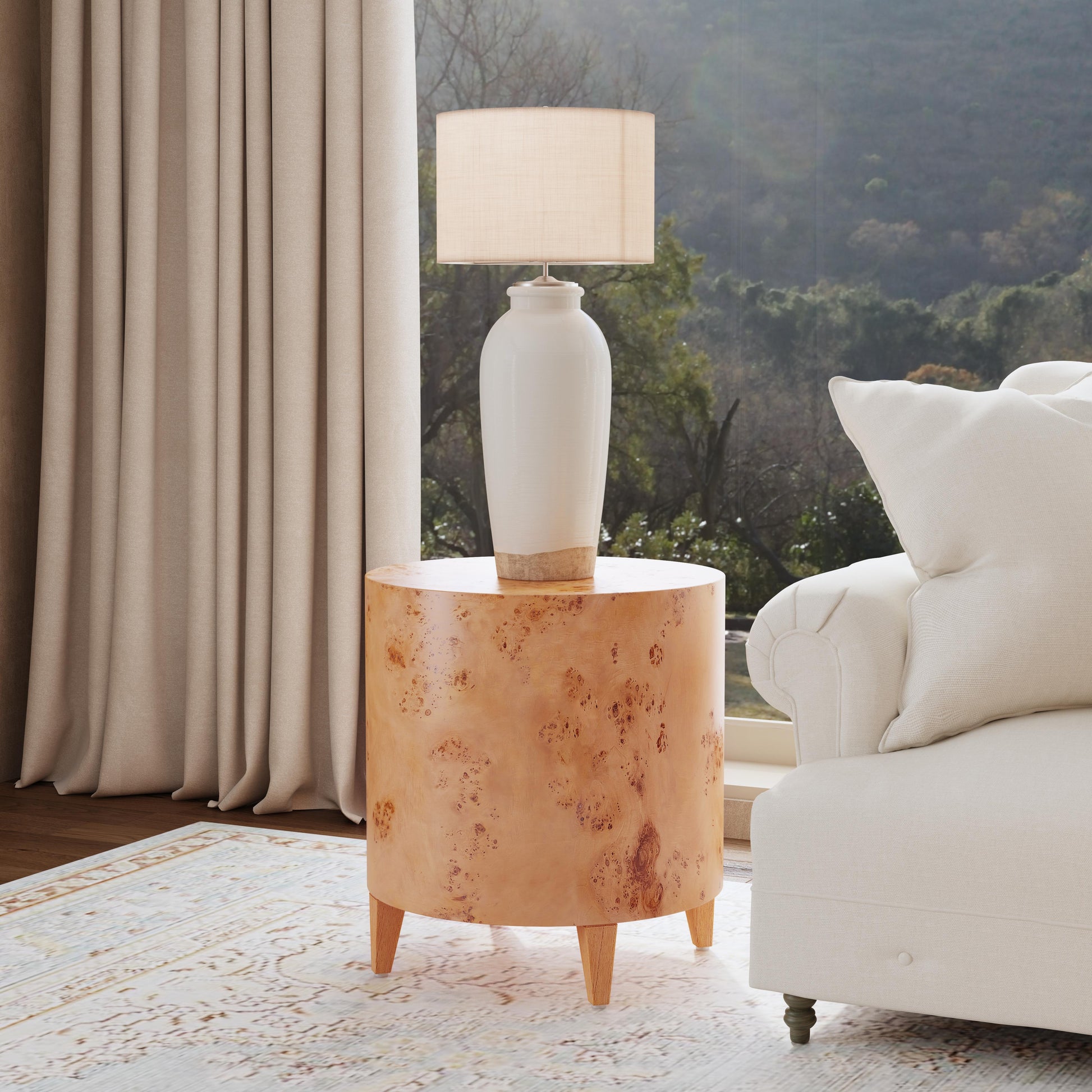 Butler Specialty Company Billie 22 in. W Round Burl Wood Drum End Table, Medium Brown