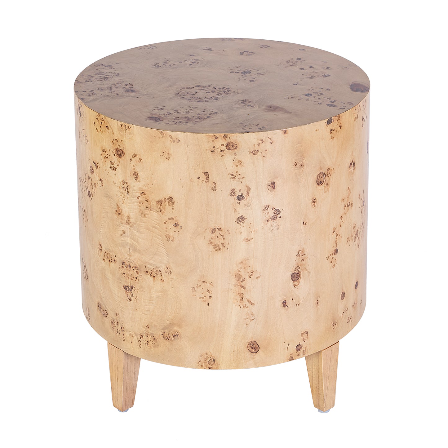 Butler Specialty Company Billie 22 in. W Round Burl Wood Drum End Table, Light Brown