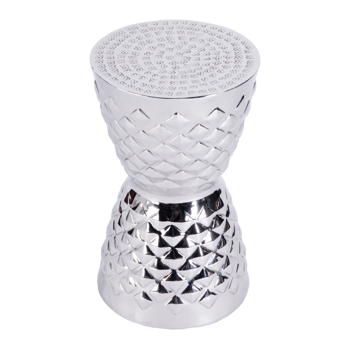 Butler Specialty Company Hudson 11.25 in. W Hourglass Drum Shaped Metal End Table, Silver