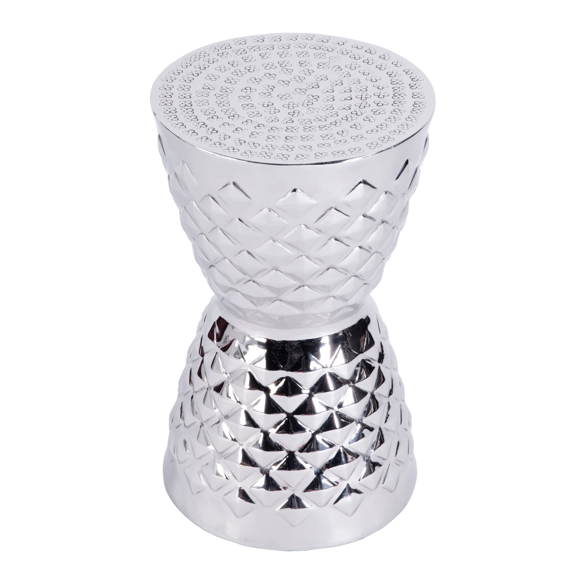 Butler Specialty Company Hudson 11.25 in. W Hourglass Drum Shaped Metal End Table, Silver