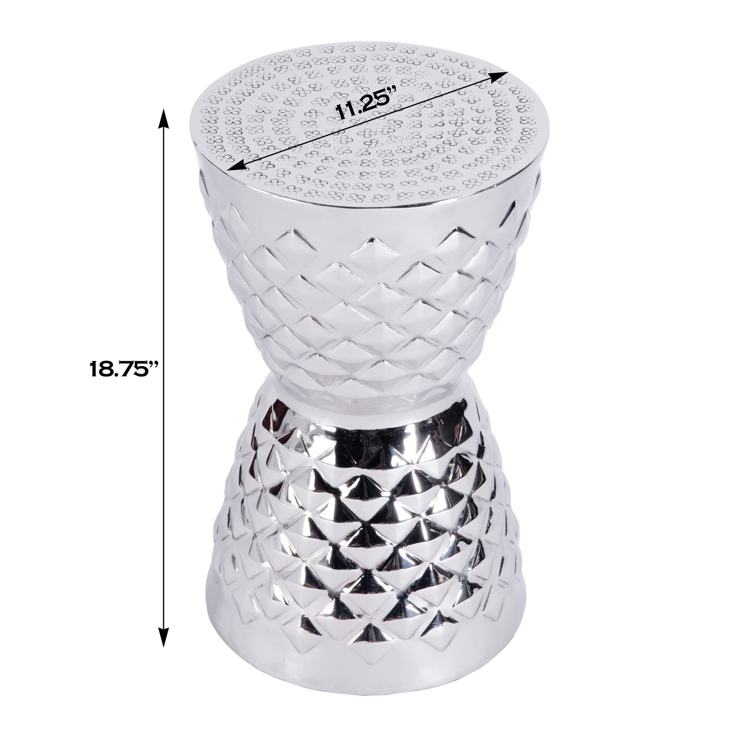 Butler Specialty Company Hudson 11.25 in. W Hourglass Drum Shaped Metal End Table, Silver