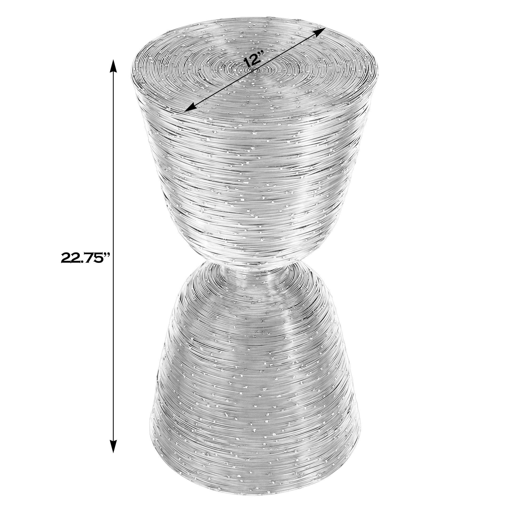 Butler Specialty Company Angelo 12 in. Wide Hourglass Drum Shaped Metal End Table, Silver