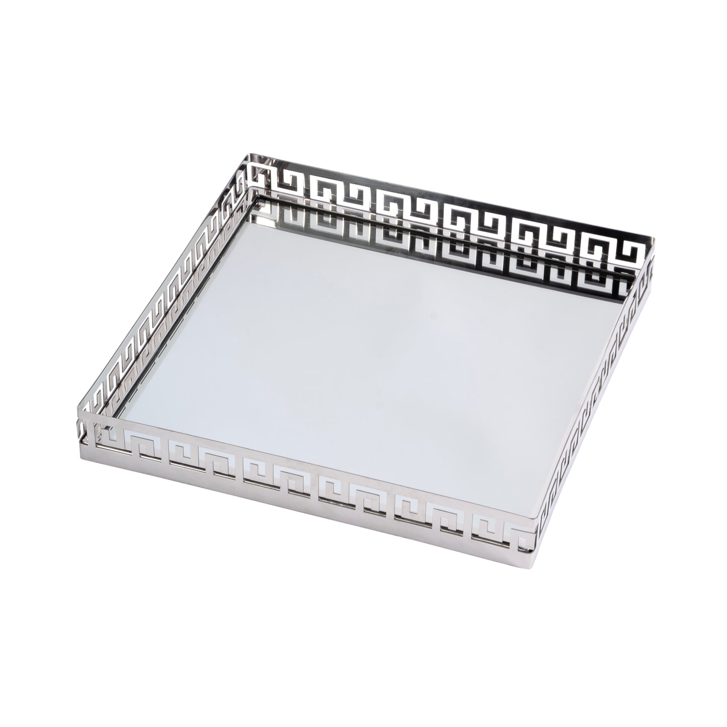 Butler Specialty Company Cleo 14 in. W Square Metal and Mirrored Glass Serving Tray, Silver