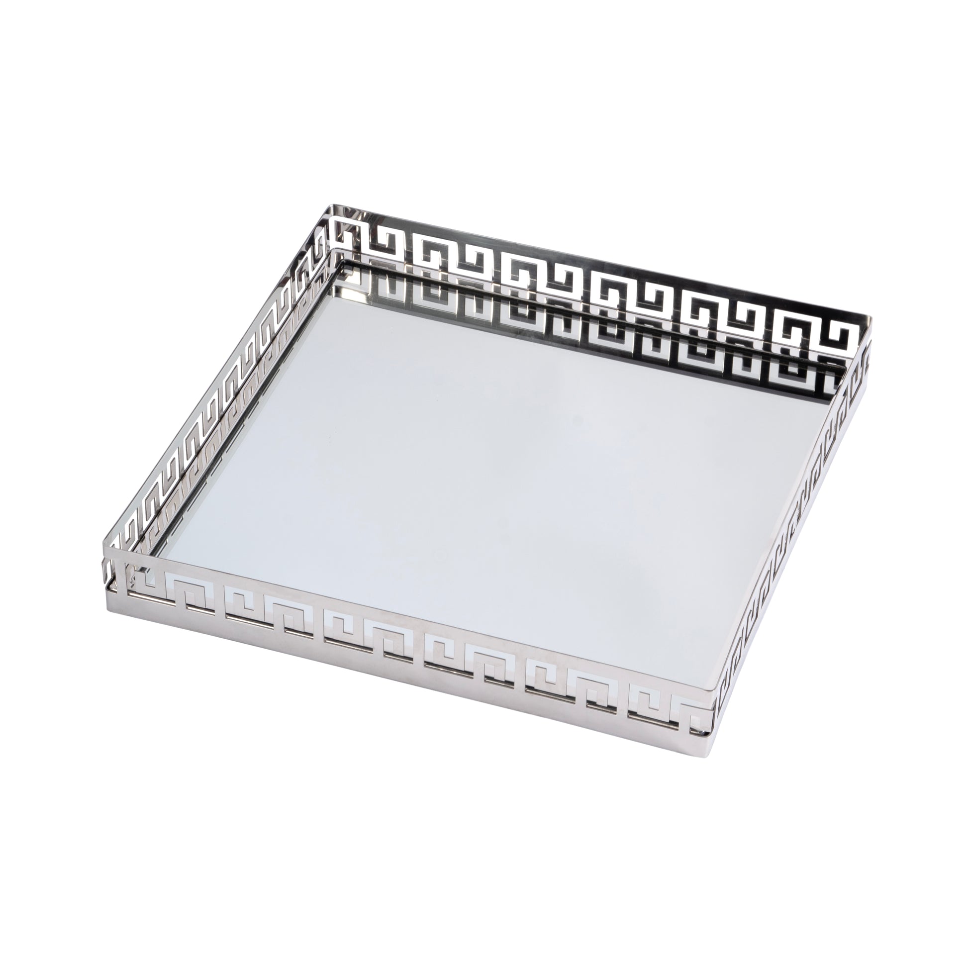 Butler Specialty Company Cleo 14 in. W Square Metal and Mirrored Glass Serving Tray, Silver
