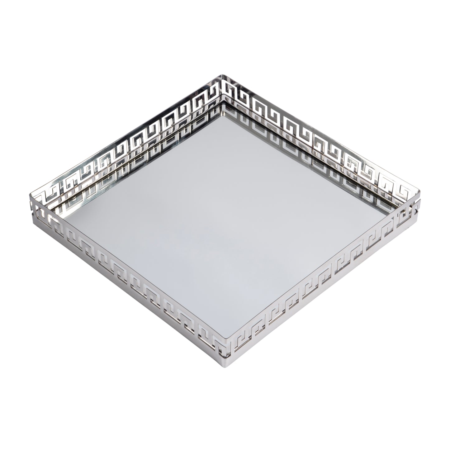 Butler Specialty Company Cleo 14 in. W Square Metal and Mirrored Glass Serving Tray, Silver