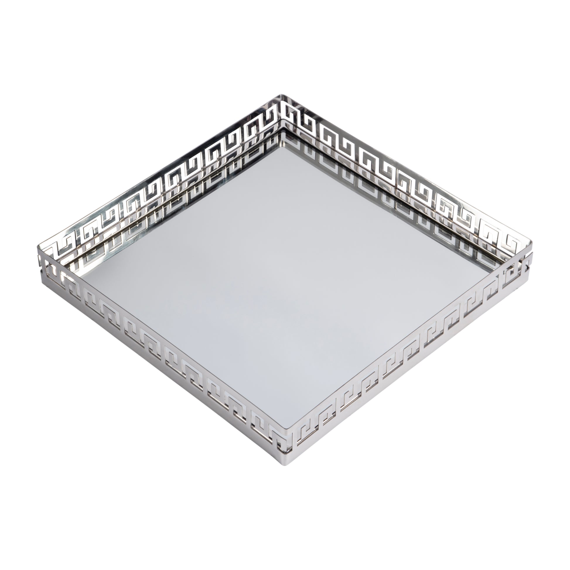 Butler Specialty Company Cleo 14 in. W Square Metal and Mirrored Glass Serving Tray, Silver