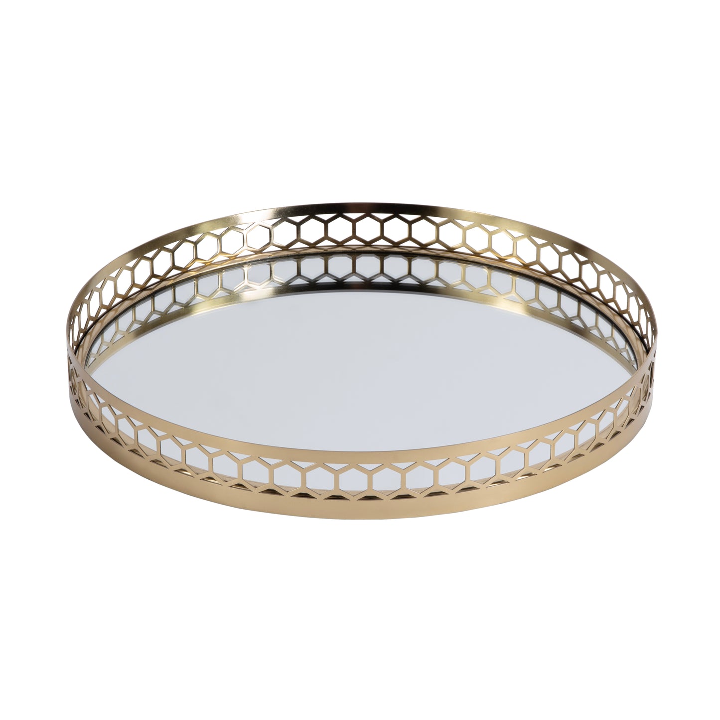 Butler Specialty Company Geneva 18 in. W Round Metal and Mirrored Glass Serving Tray, Gold