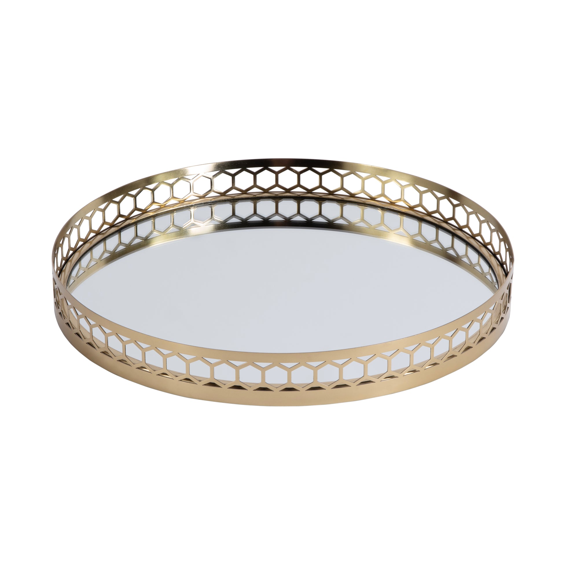 Butler Specialty Company Geneva 18 in. W Round Metal and Mirrored Glass Serving Tray, Gold