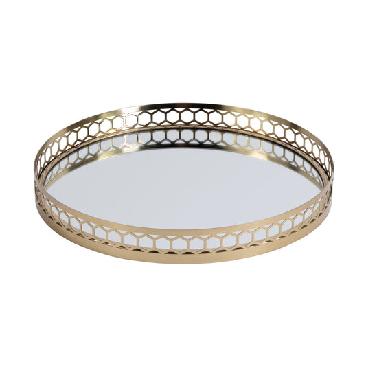 Butler Specialty Company Geneva 18 in. W Round Metal and Mirrored Glass Serving Tray, Gold