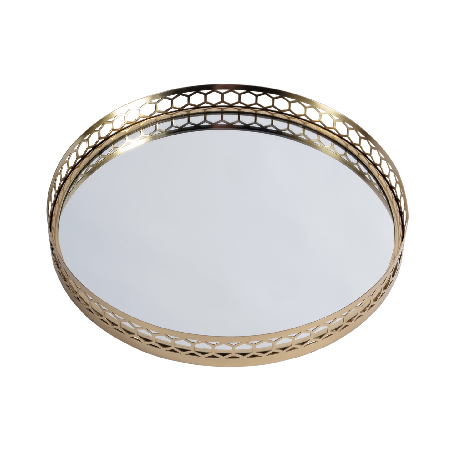Butler Specialty Company Geneva 18 in. W Round Metal and Mirrored Glass Serving Tray, Gold