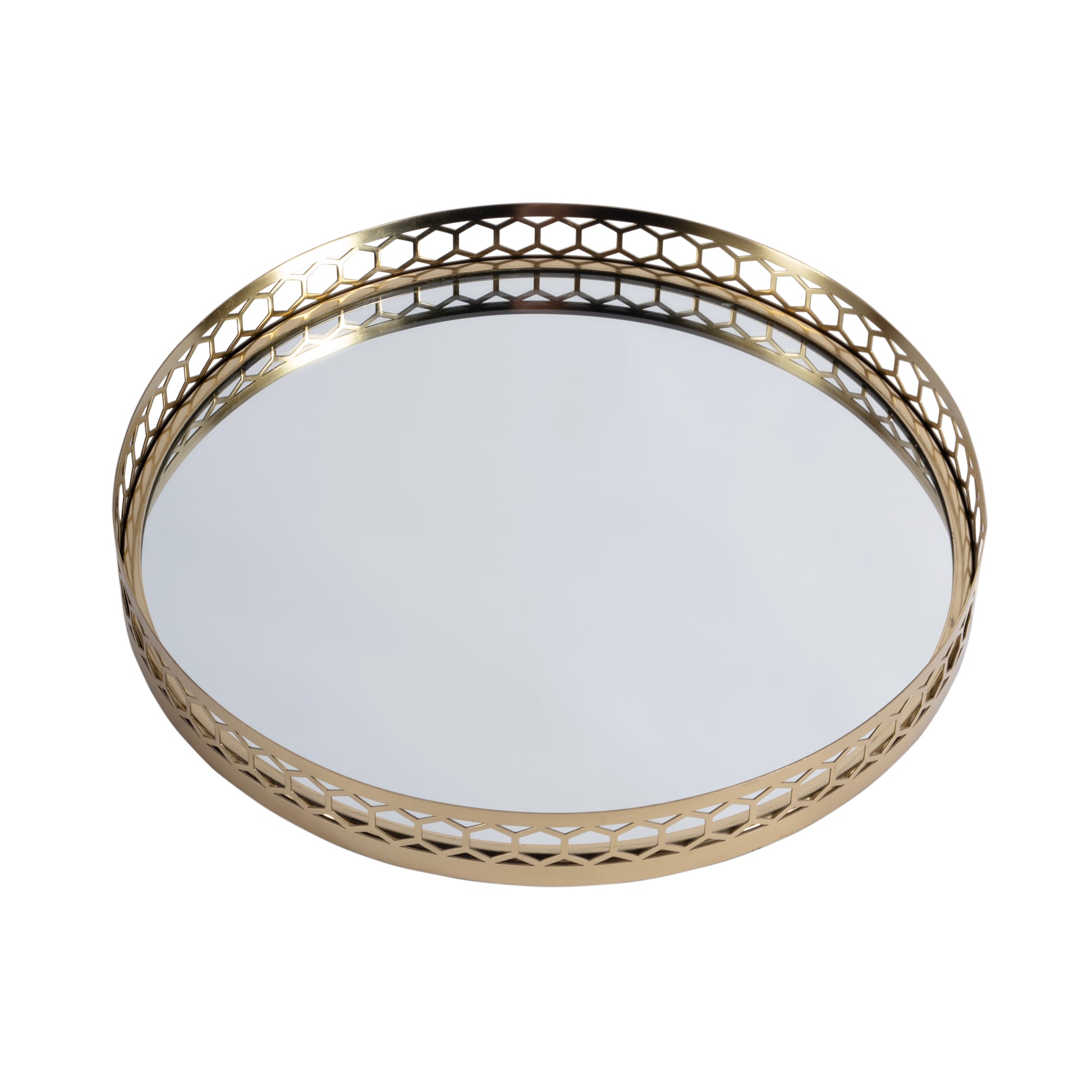 Butler Specialty Company Geneva 18 in. W Round Metal and Mirrored Glass Serving Tray, Gold
