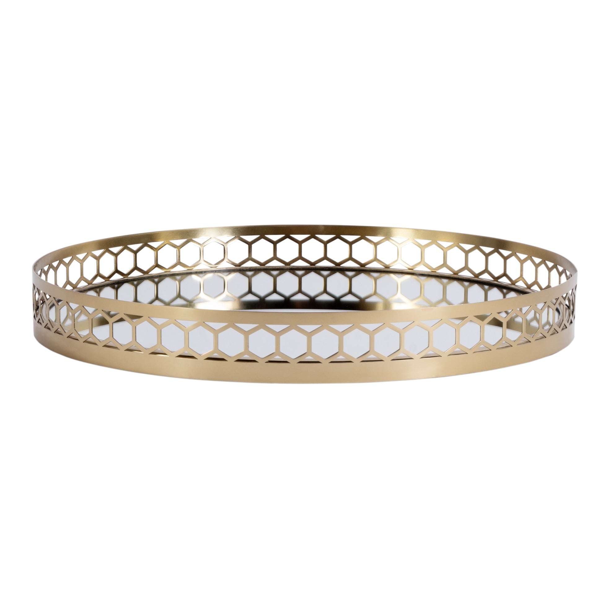 Butler Specialty Company Geneva 18 in. W Round Metal and Mirrored Glass Serving Tray, Gold