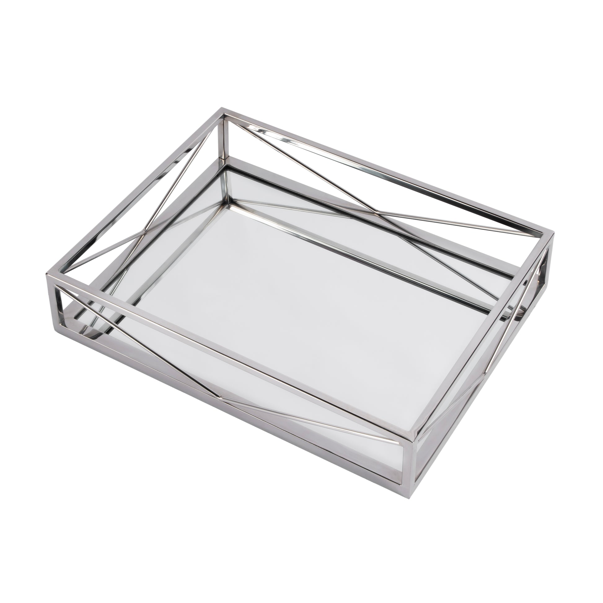 Butler Specialty Company Cosgrove 21 in. W Rectangle Metal and Mirrored Glass Serving Tray, Silver