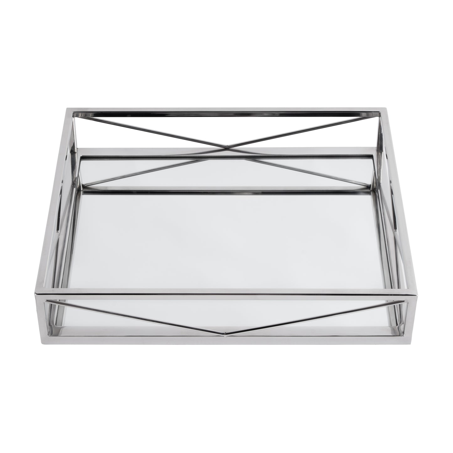 Butler Specialty Company Cosgrove 21 in. W Rectangle Metal and Mirrored Glass Serving Tray, Silver