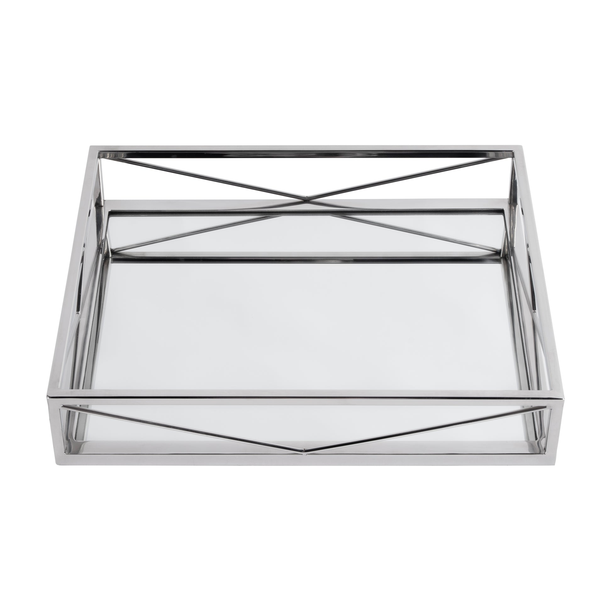 Butler Specialty Company Cosgrove 21 in. W Rectangle Metal and Mirrored Glass Serving Tray, Silver