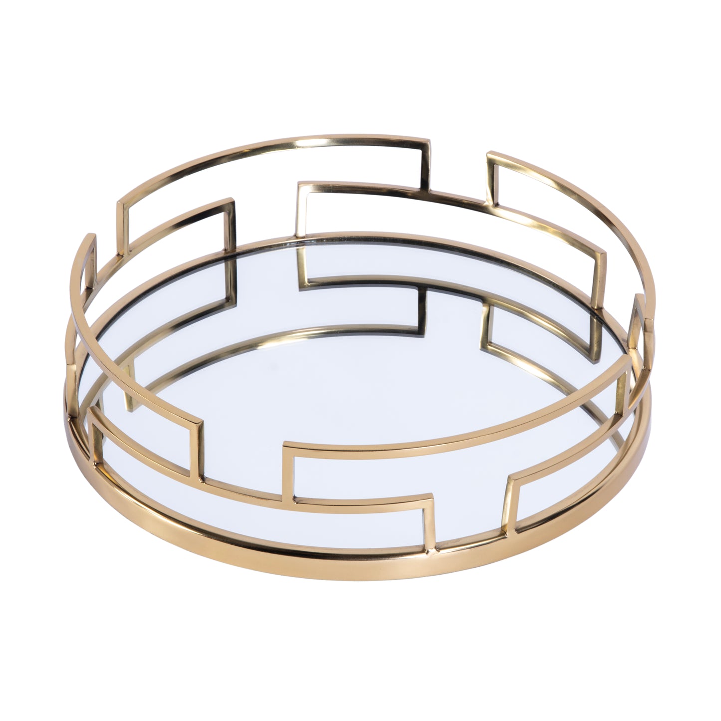 Butler Specialty Company Cecil 17.5 in. W Round Metal and Mirrored Glass Serving Tray, Gold