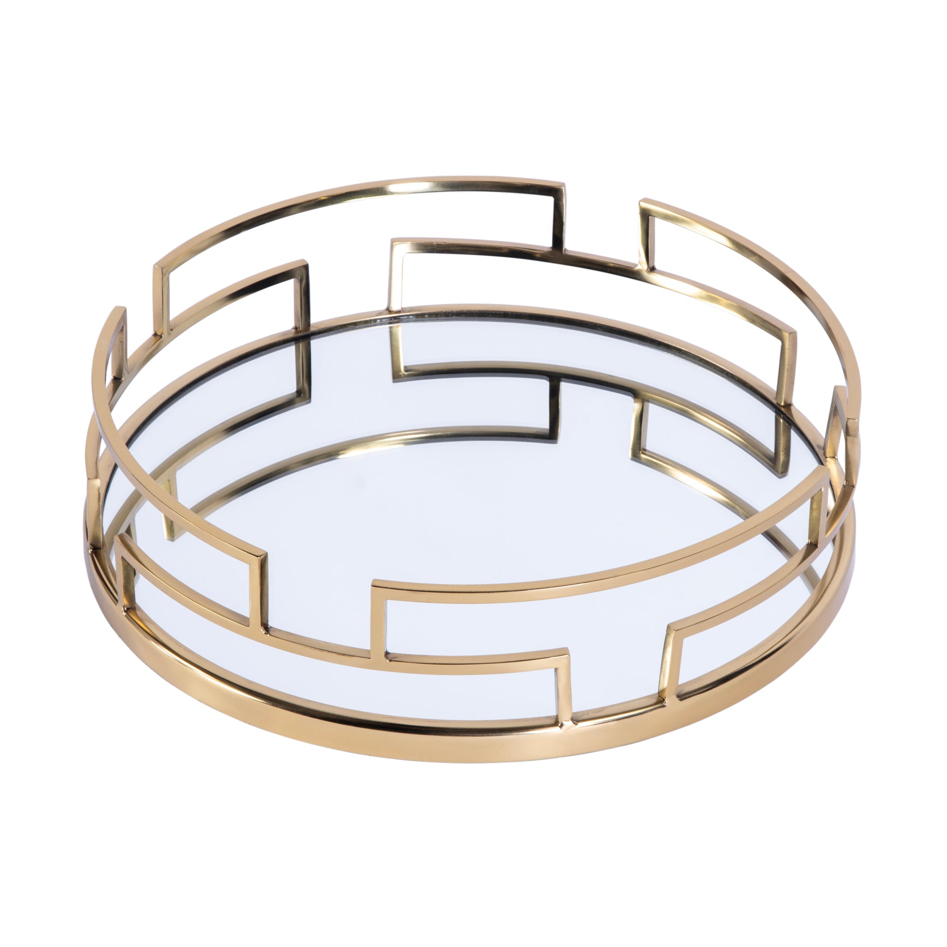 Butler Specialty Company Cecil 17.5 in. W Round Metal and Mirrored Glass Serving Tray, Gold