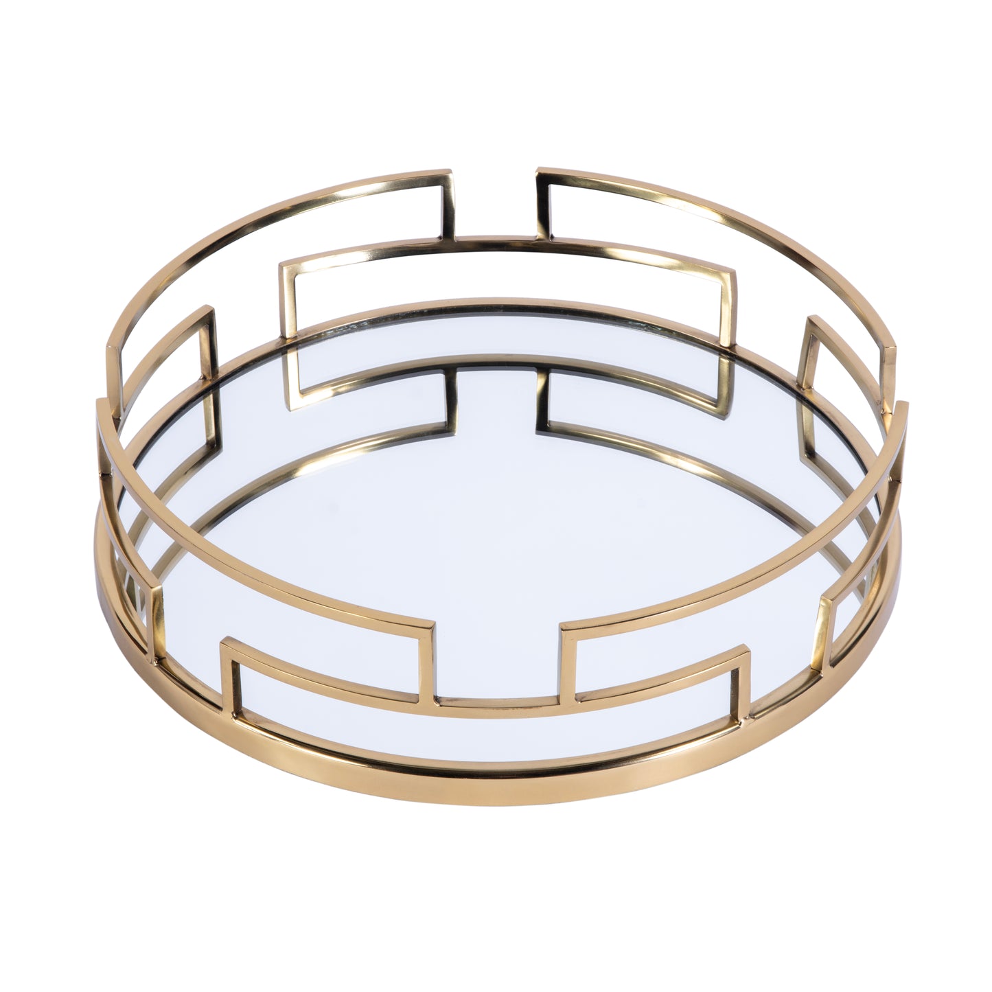Butler Specialty Company Cecil 17.5 in. W Round Metal and Mirrored Glass Serving Tray, Gold