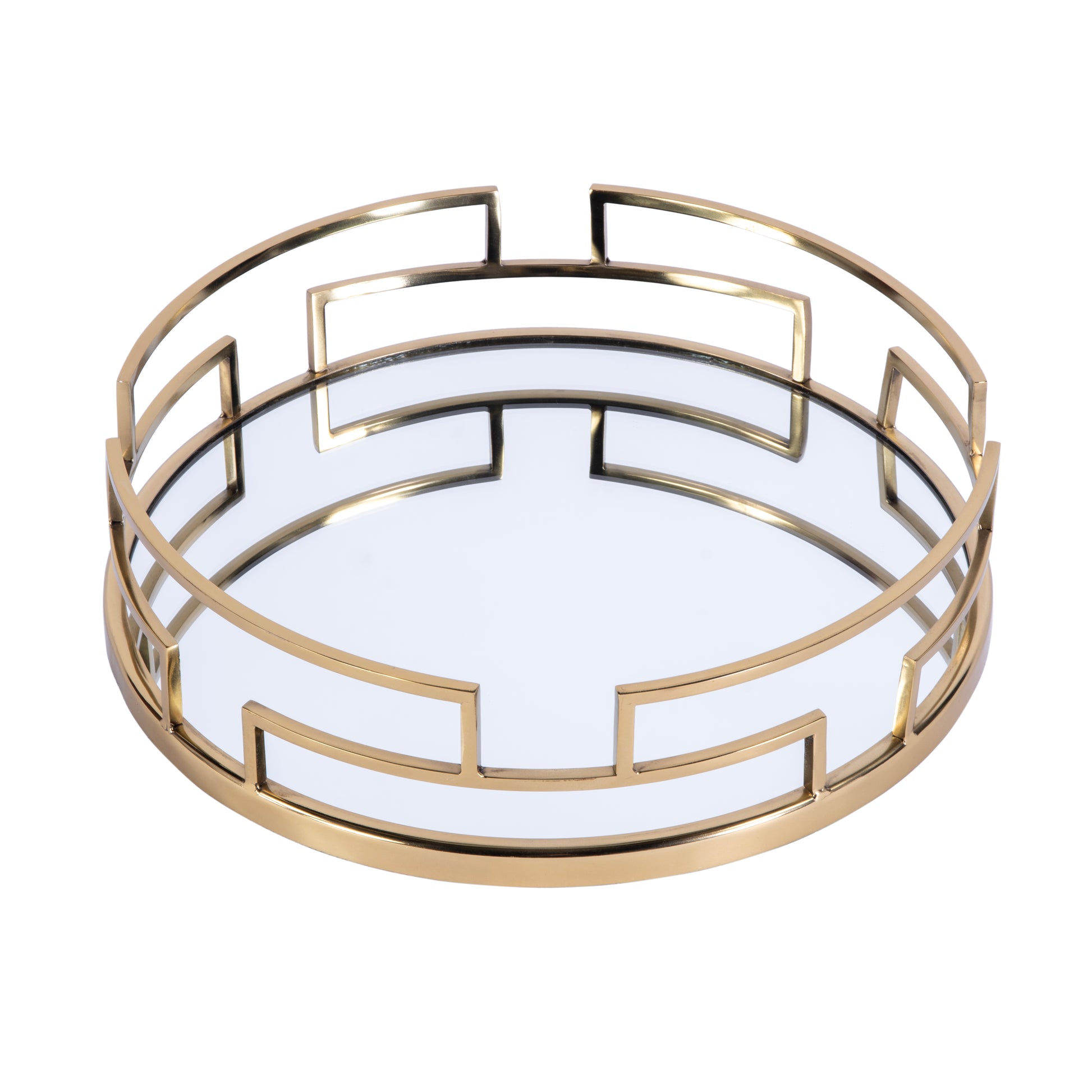 Butler Specialty Company Cecil 17.5 in. W Round Metal and Mirrored Glass Serving Tray, Gold