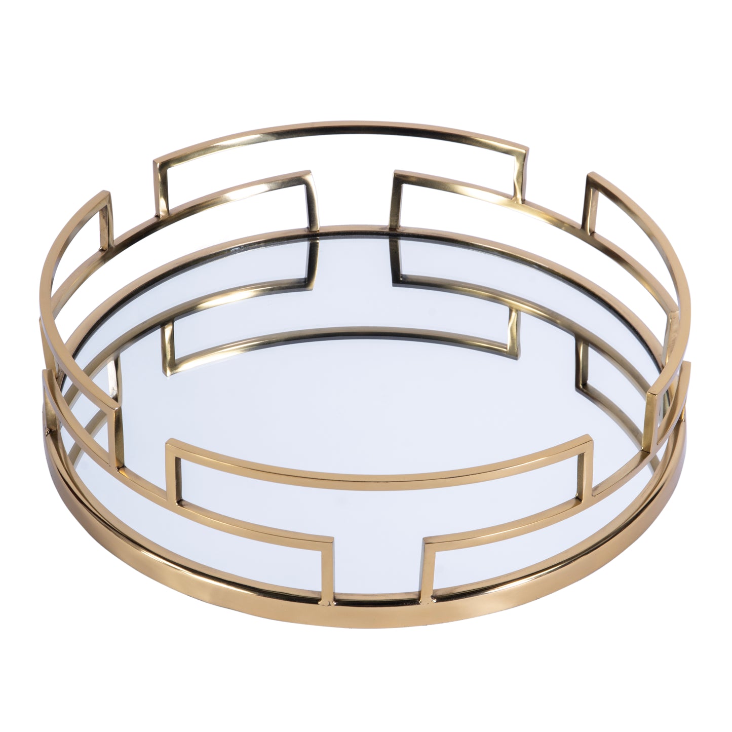 Butler Specialty Company Cecil 17.5 in. W Round Metal and Mirrored Glass Serving Tray, Gold