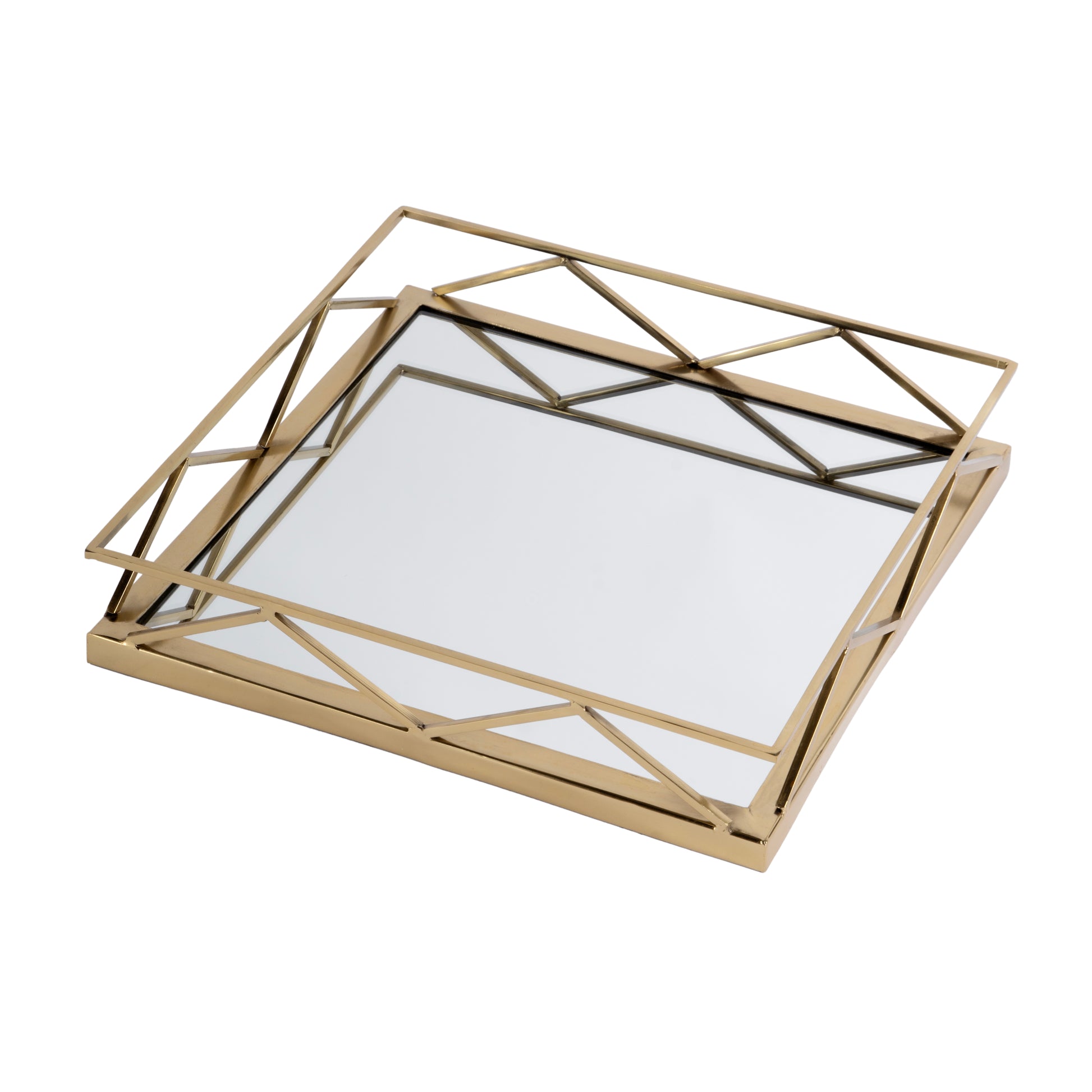 Butler Specialty Company Lydon 16 in. W Square Metal and Mirrored Glass Serving Tray, Gold