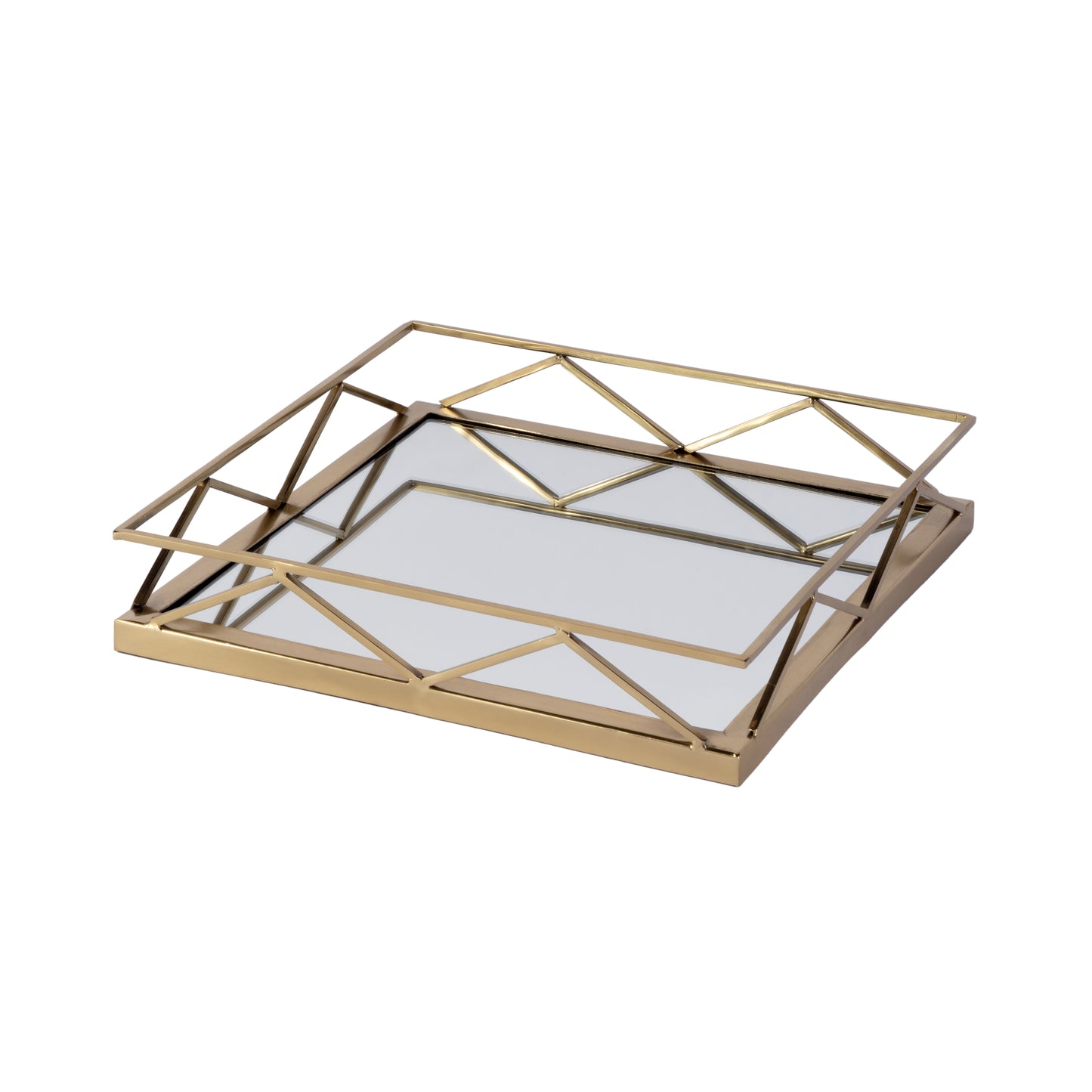 Butler Specialty Company Lydon 16 in. W Square Metal and Mirrored Glass Serving Tray, Gold