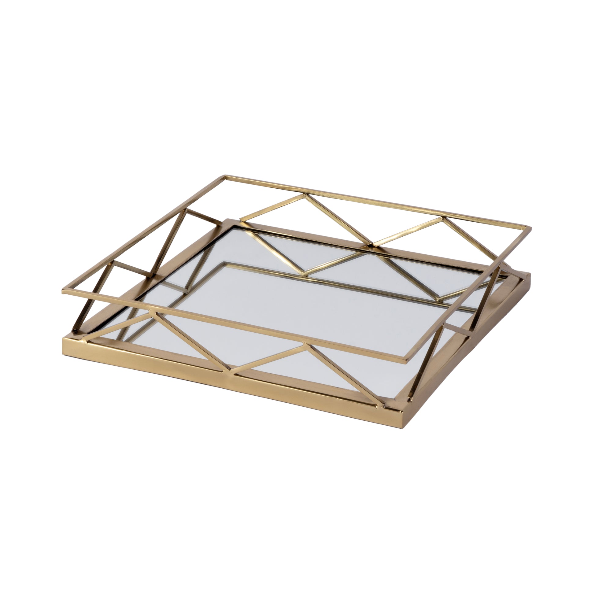 Butler Specialty Company Lydon 16 in. W Square Metal and Mirrored Glass Serving Tray, Gold