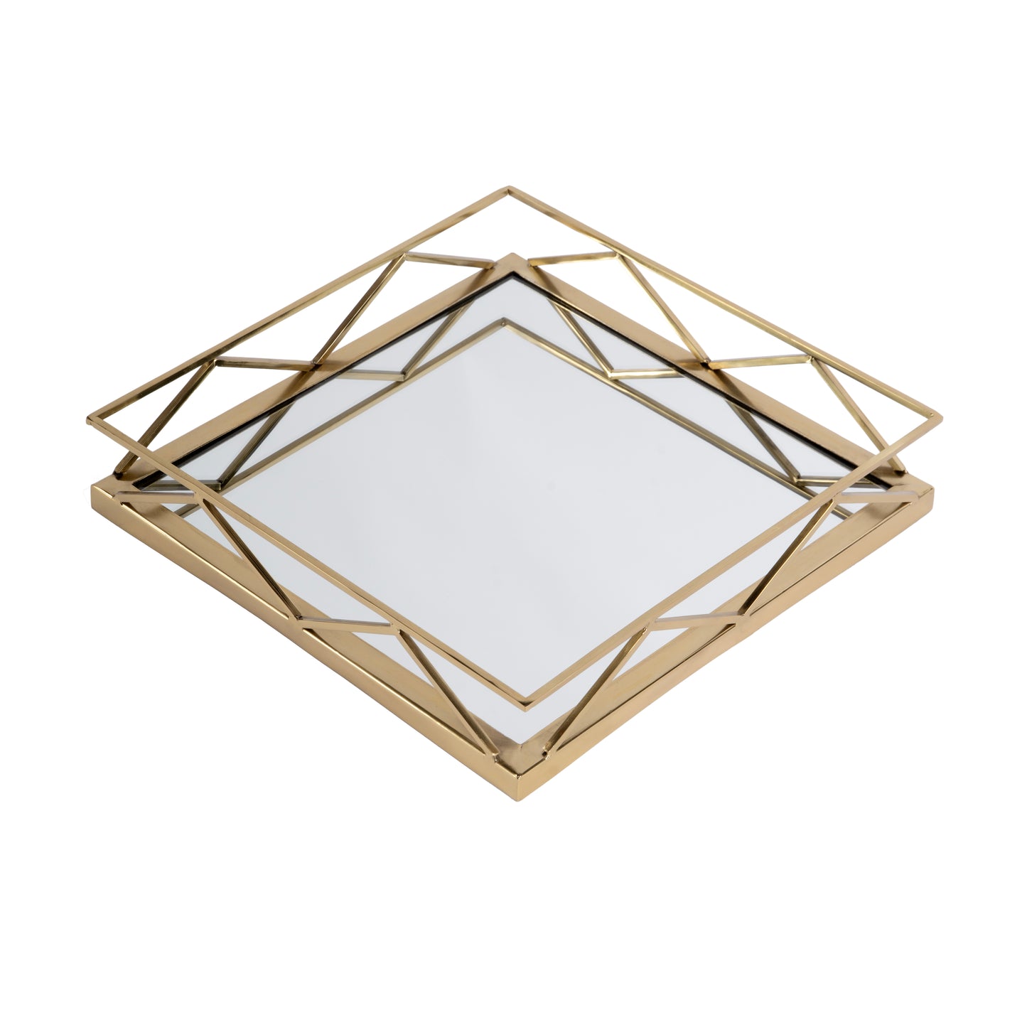 Butler Specialty Company Lydon 16 in. W Square Metal and Mirrored Glass Serving Tray, Gold
