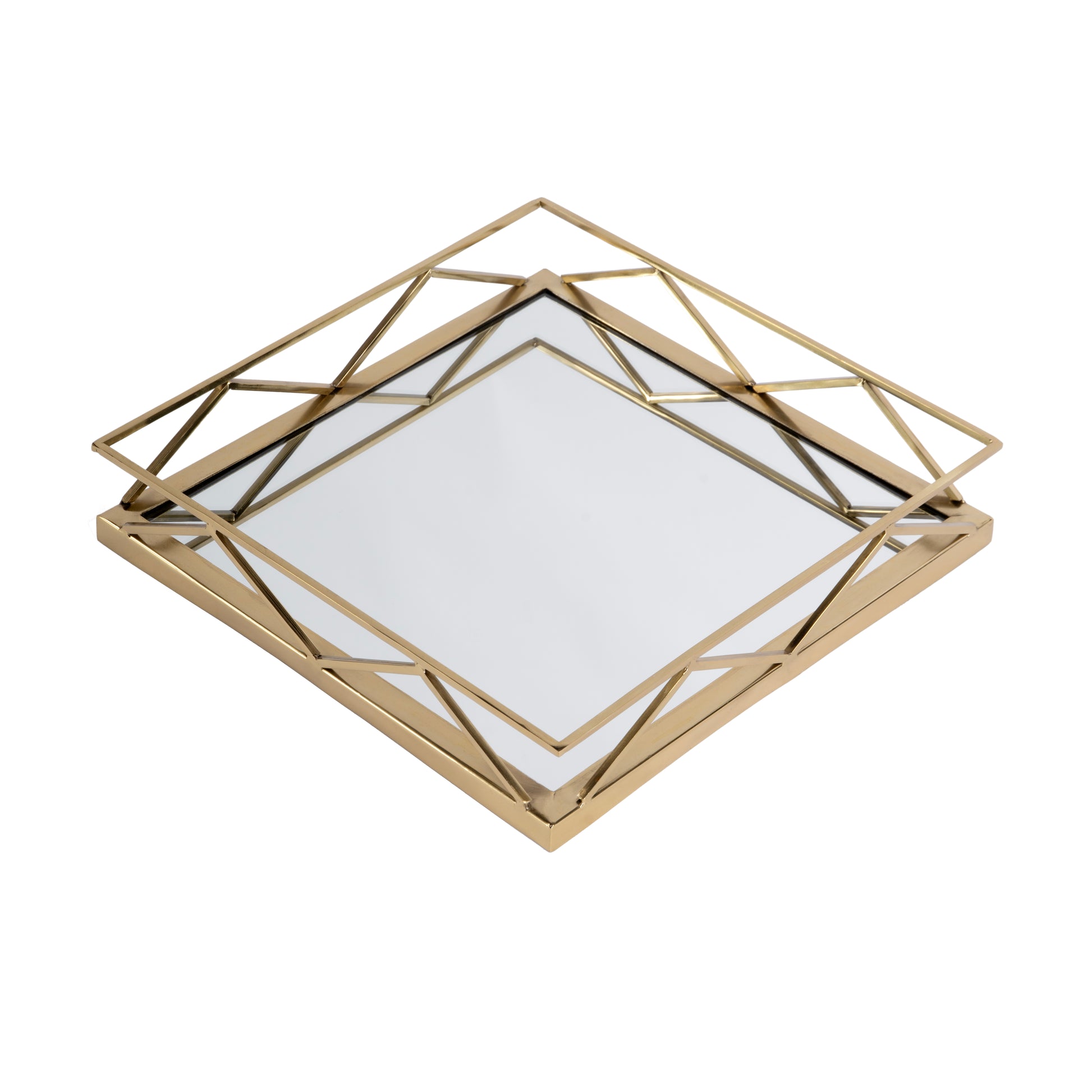 Butler Specialty Company Lydon 16 in. W Square Metal and Mirrored Glass Serving Tray, Gold