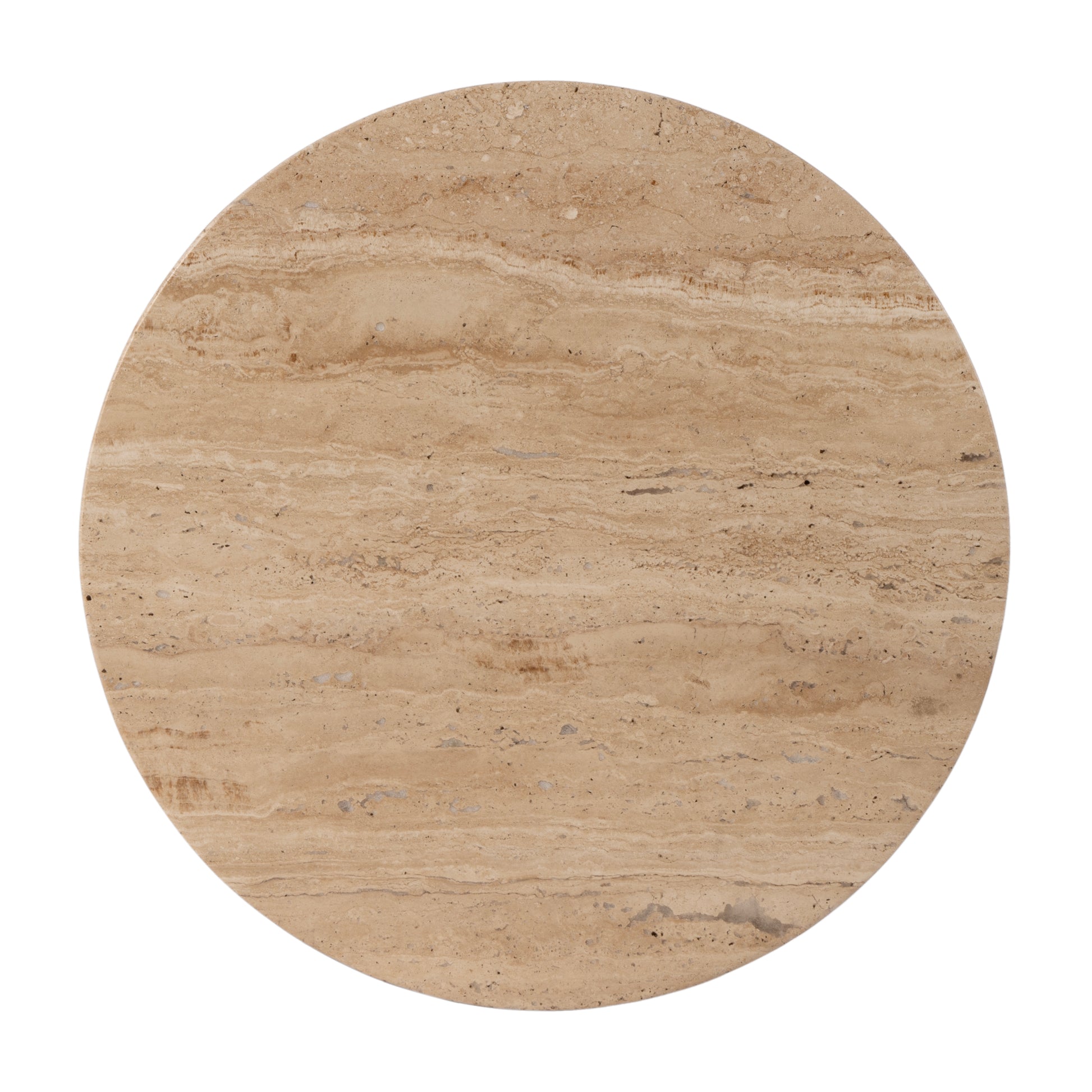Butler Specialty Company Ruby 15 in. W Round Fluted Travertine and Wood Side Table, Brown