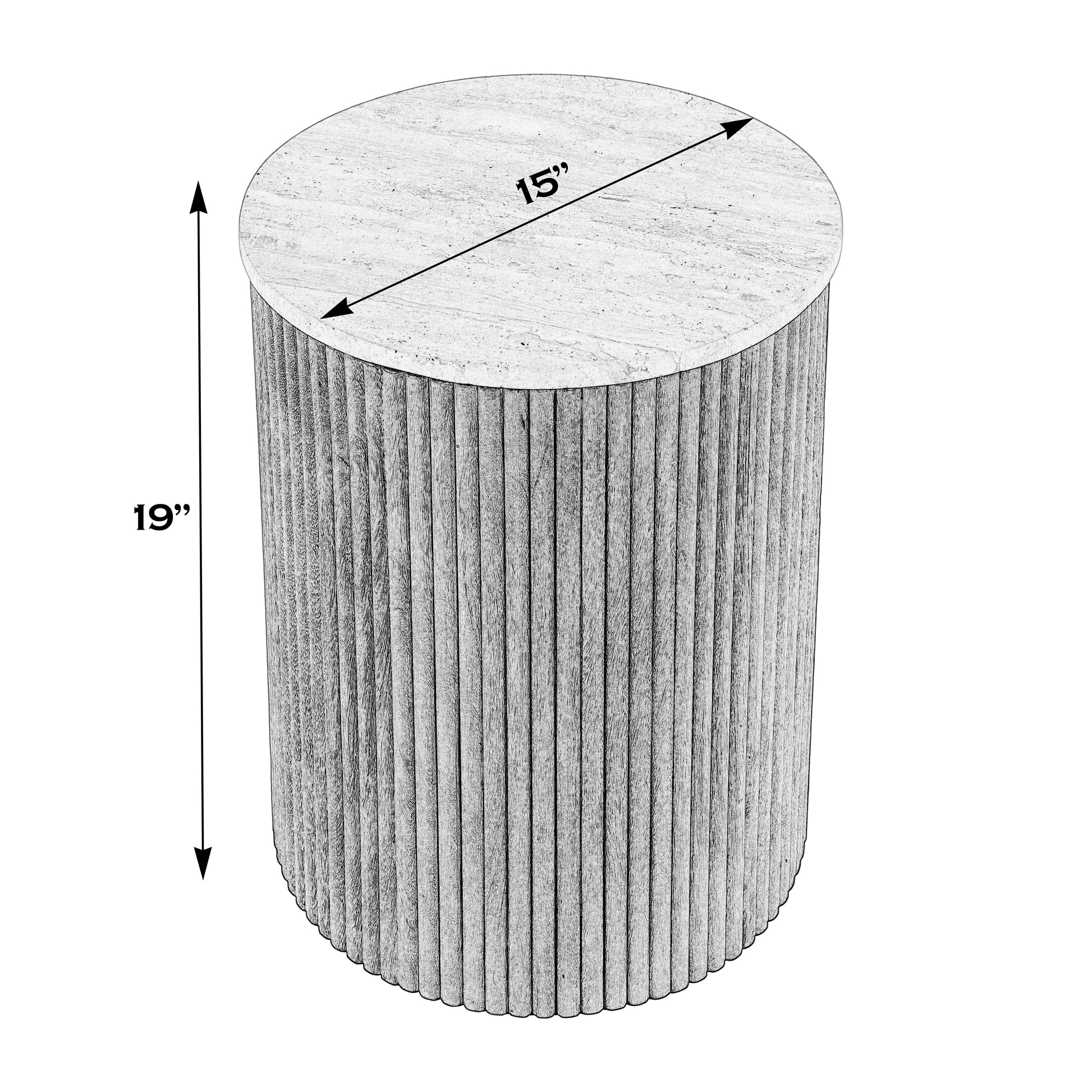 Butler Specialty Company Ruby 15 in. W Round Fluted Travertine and Wood Side Table, Brown