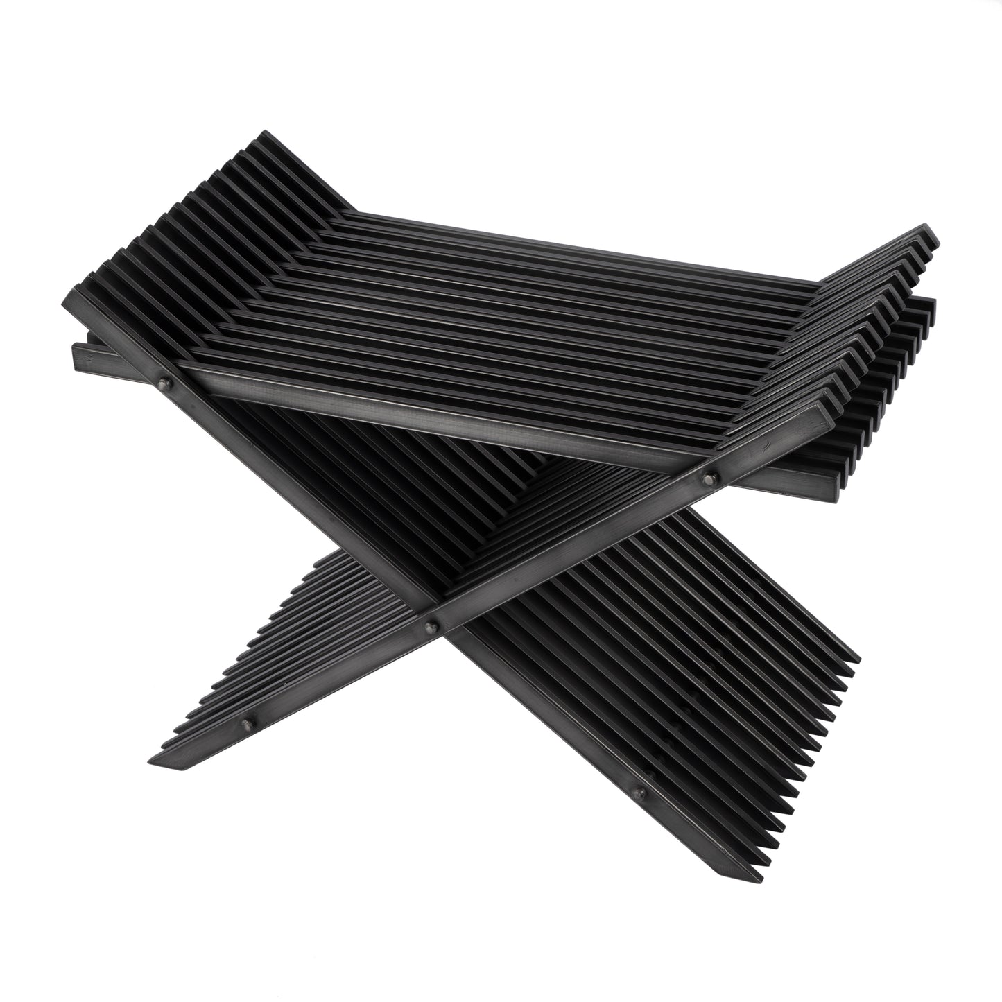 Butler Specialty Company Lucan 15.5 in. Seat Height  Iron X-Base Slatted Stool, Black