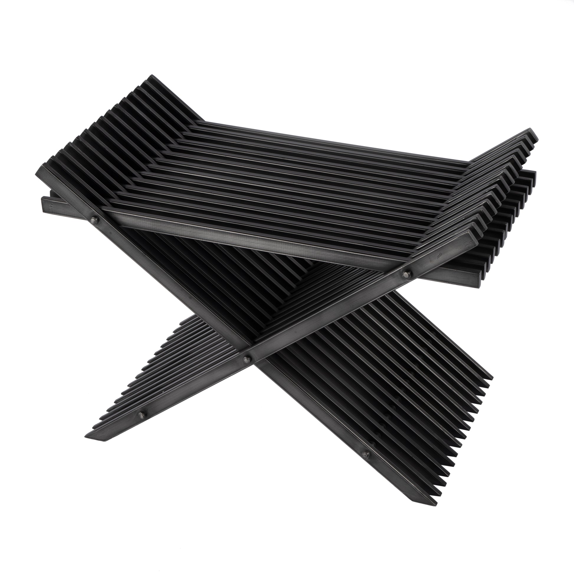 Butler Specialty Company Lucan 15.5 in. Seat Height  Iron X-Base Slatted Stool, Black