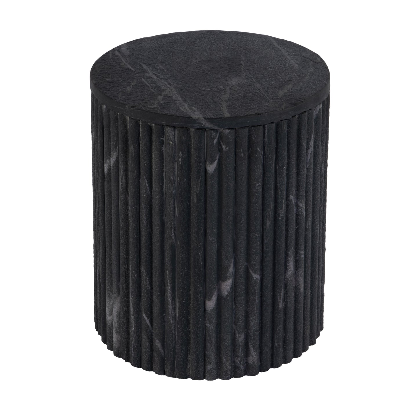 Butler Specialty Company Sylvester 15 in. W Round Marble and Wood Side Table, Gray and White