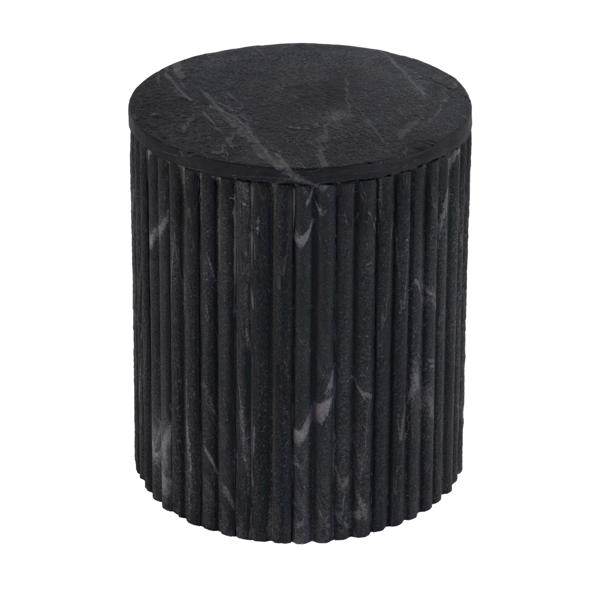 Butler Specialty Company Sylvester 15 in. W Round Marble and Wood Side Table, Gray and White