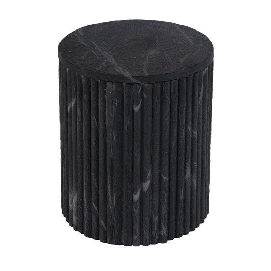 Butler Specialty Company Sylvester 15 in. W Round Marble and Wood Side Table, Gray and White