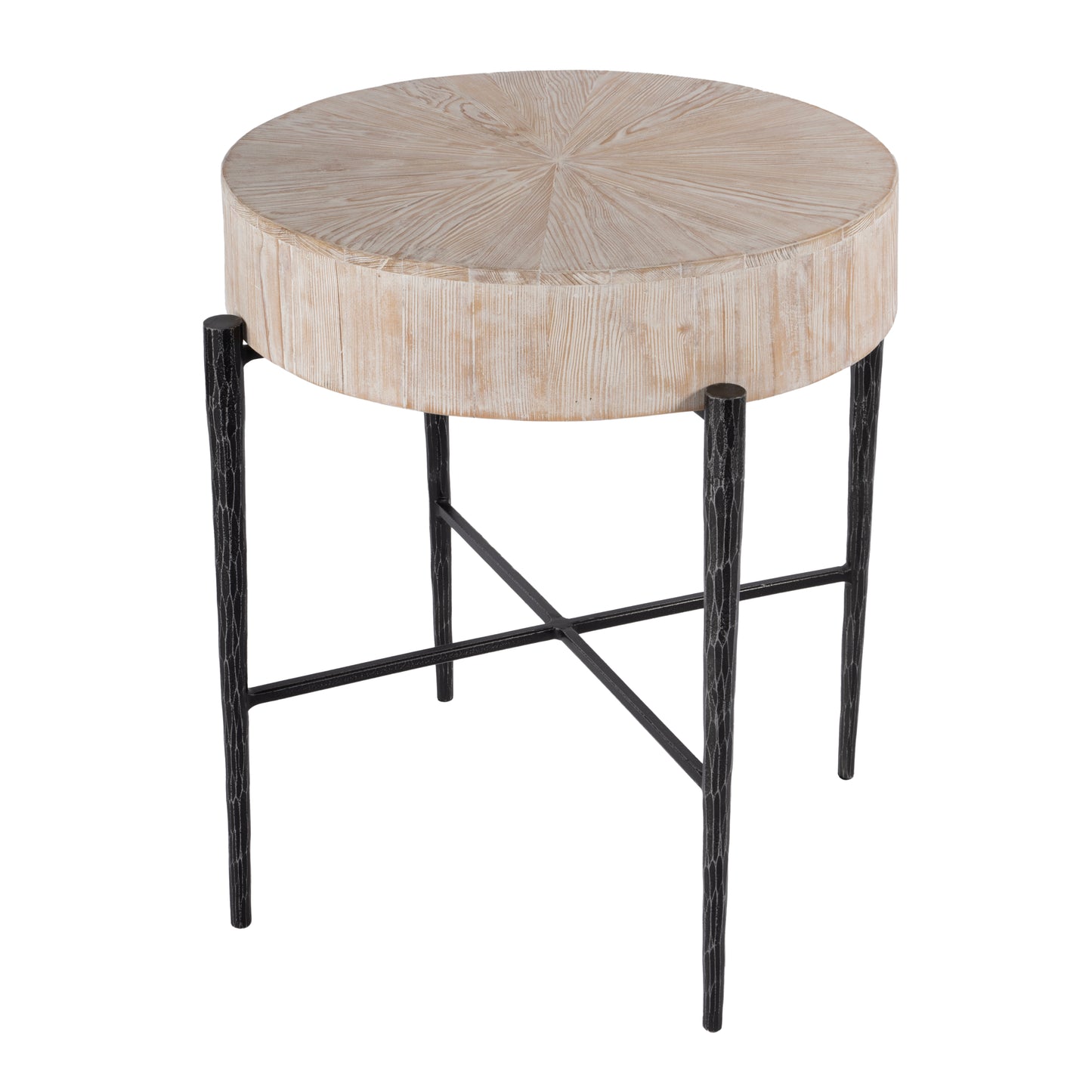 Butler Specialty Company Akemi 24.5 in. W Round Wood and Iron Side Table, Light Brown
