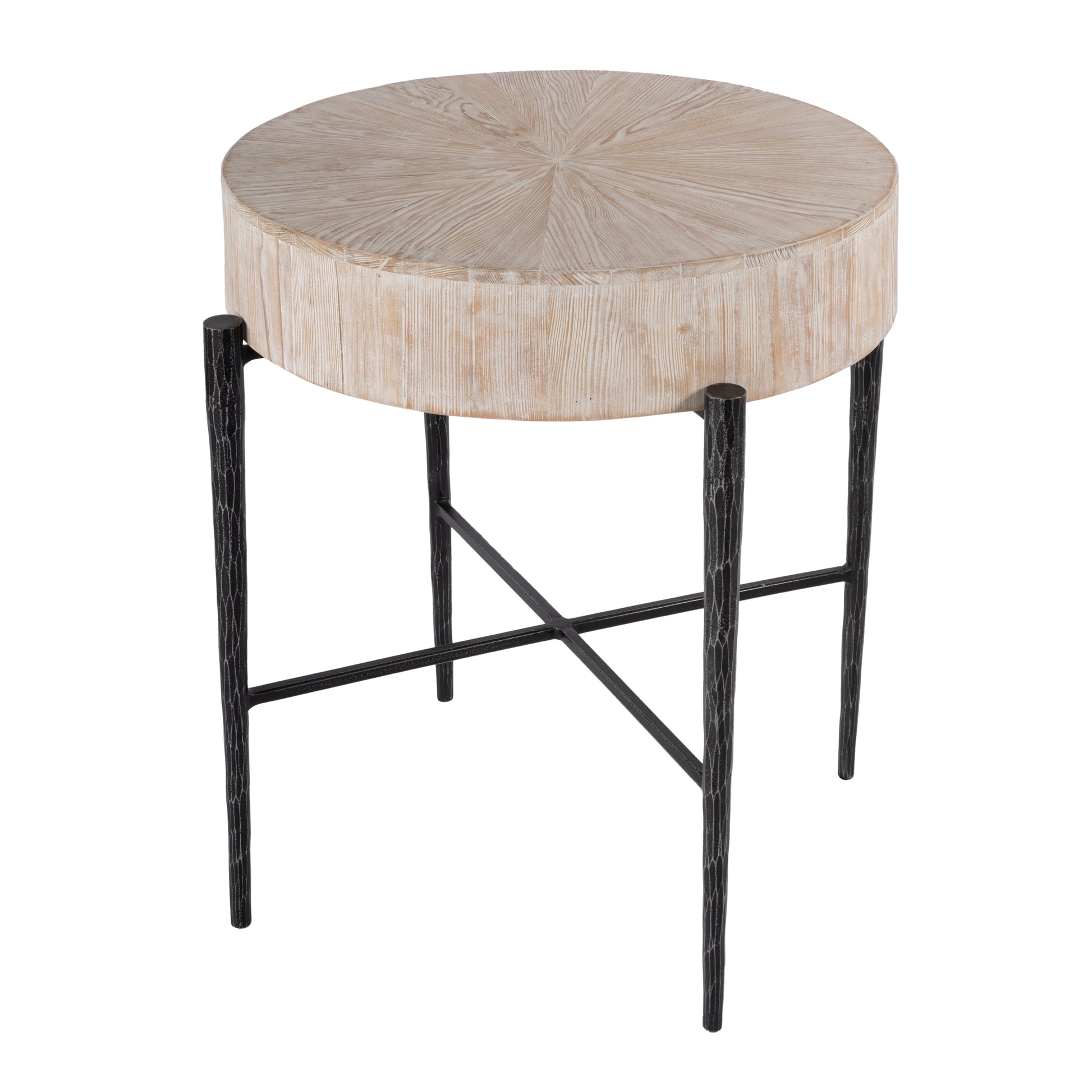 Butler Specialty Company Akemi 24.5 in. W Round Wood and Iron Side Table, Light Brown