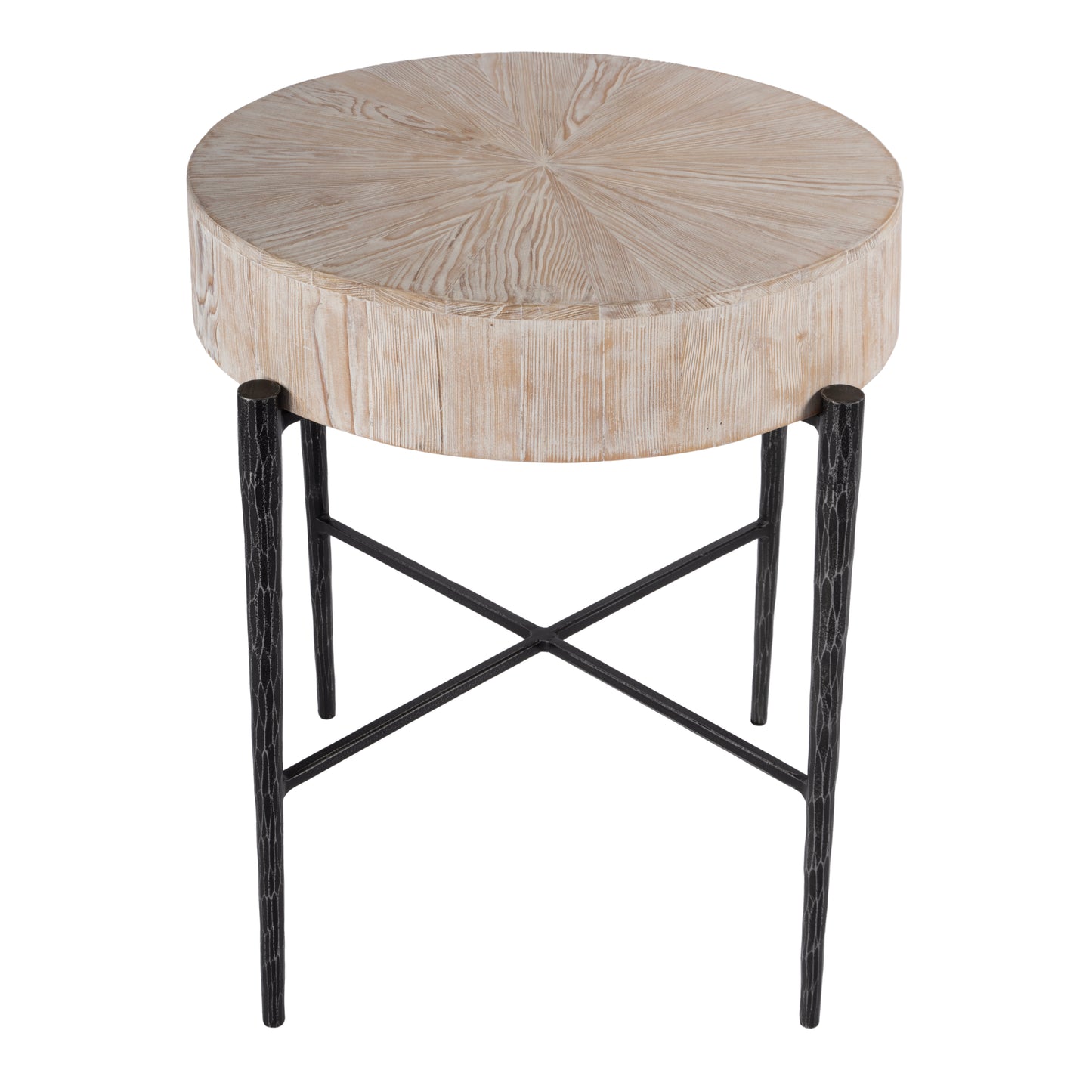 Butler Specialty Company Akemi 24.5 in. W Round Wood and Iron Side Table, Light Brown