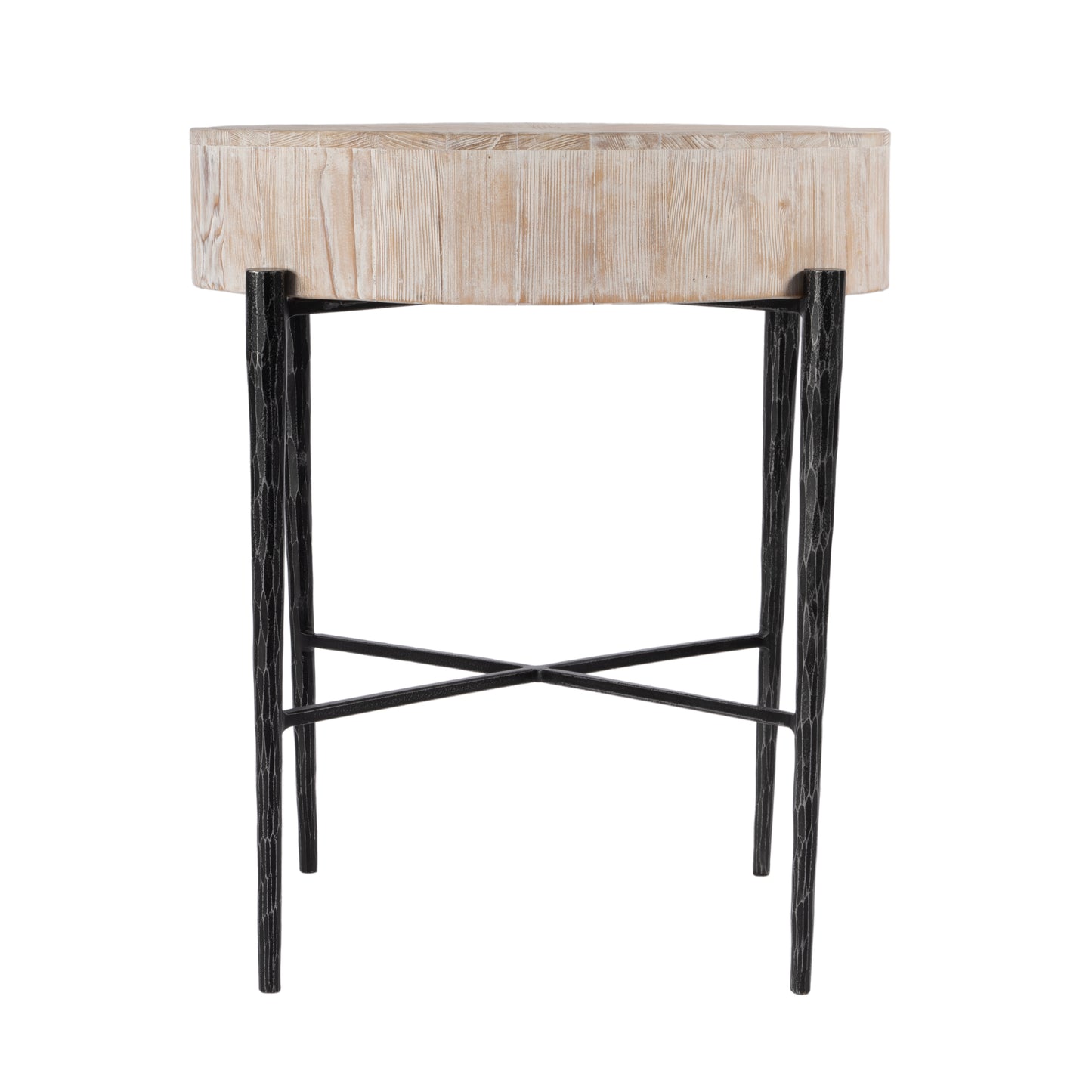 Butler Specialty Company Akemi 24.5 in. W Round Wood and Iron Side Table, Light Brown