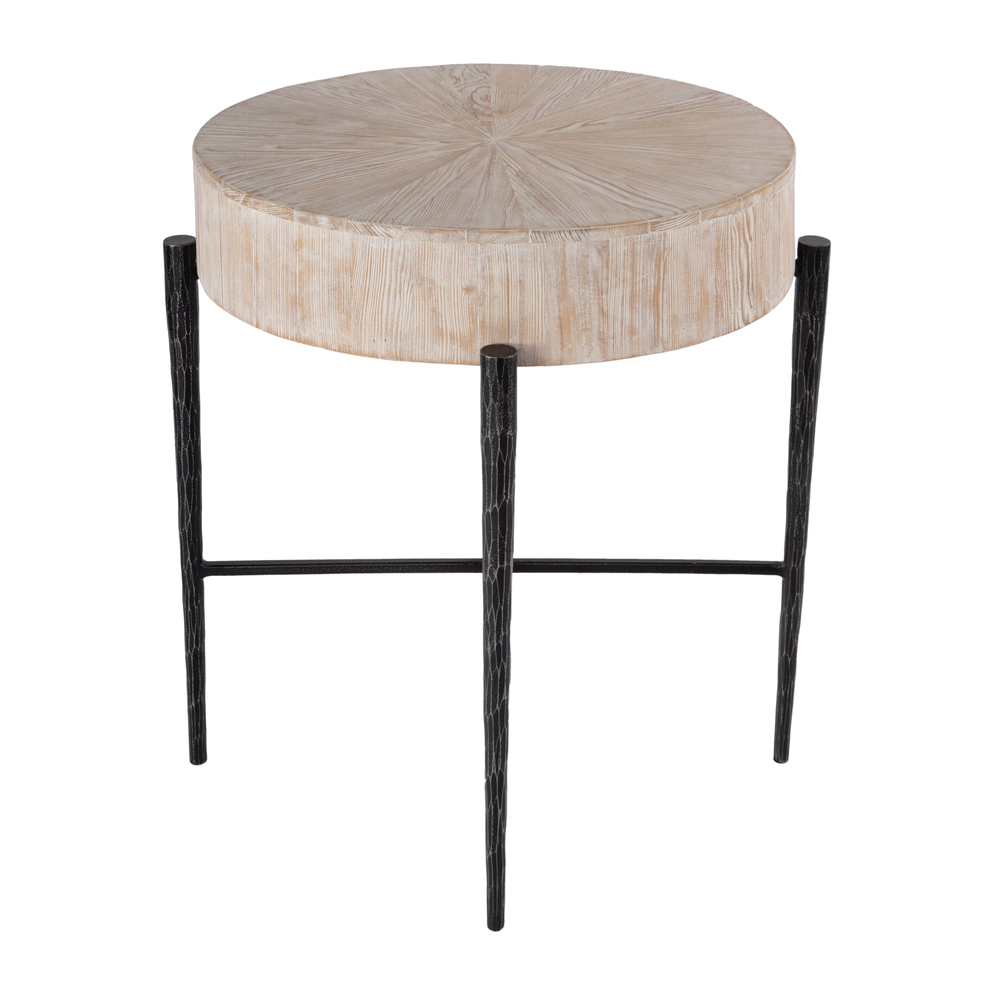Butler Specialty Company Akemi 24.5 in. W Round Wood and Iron Side Table, Light Brown