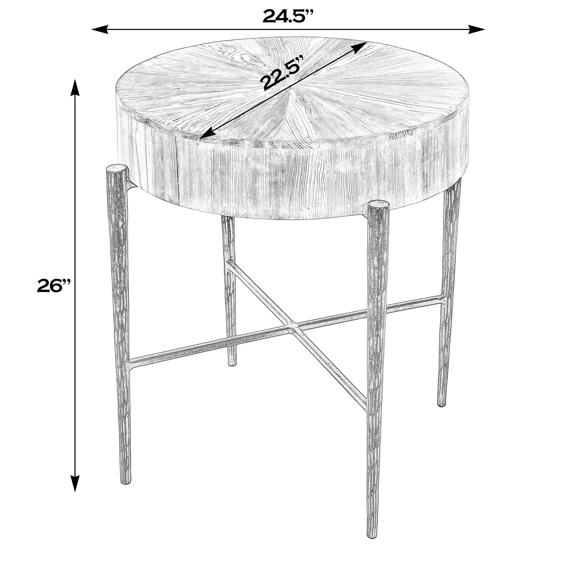 Butler Specialty Company Akemi 24.5 in. W Round Wood and Iron Side Table, Light Brown